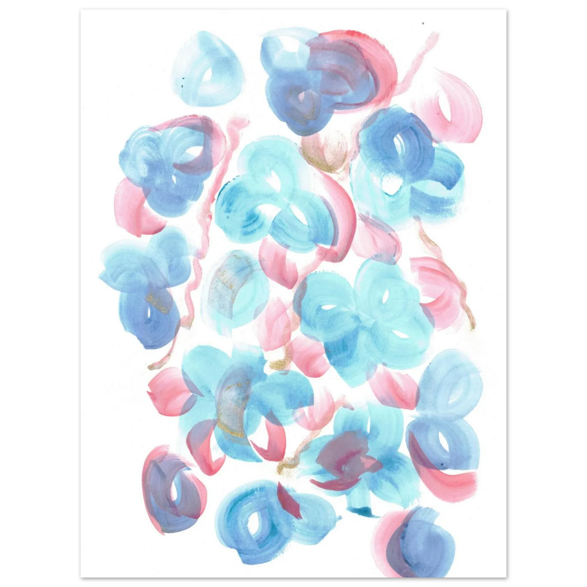 Abstract Floral Blush & Teal: Dreamy Watercolor Art Print on Premium Matte Paper - Laure Leprince - Artiste Peintre