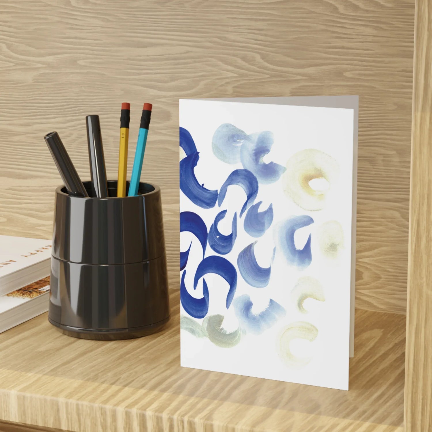 Blue SwirlsWatercolor Leaf Greeting Card - Elegant - Laure Leprince - Artiste Peintre