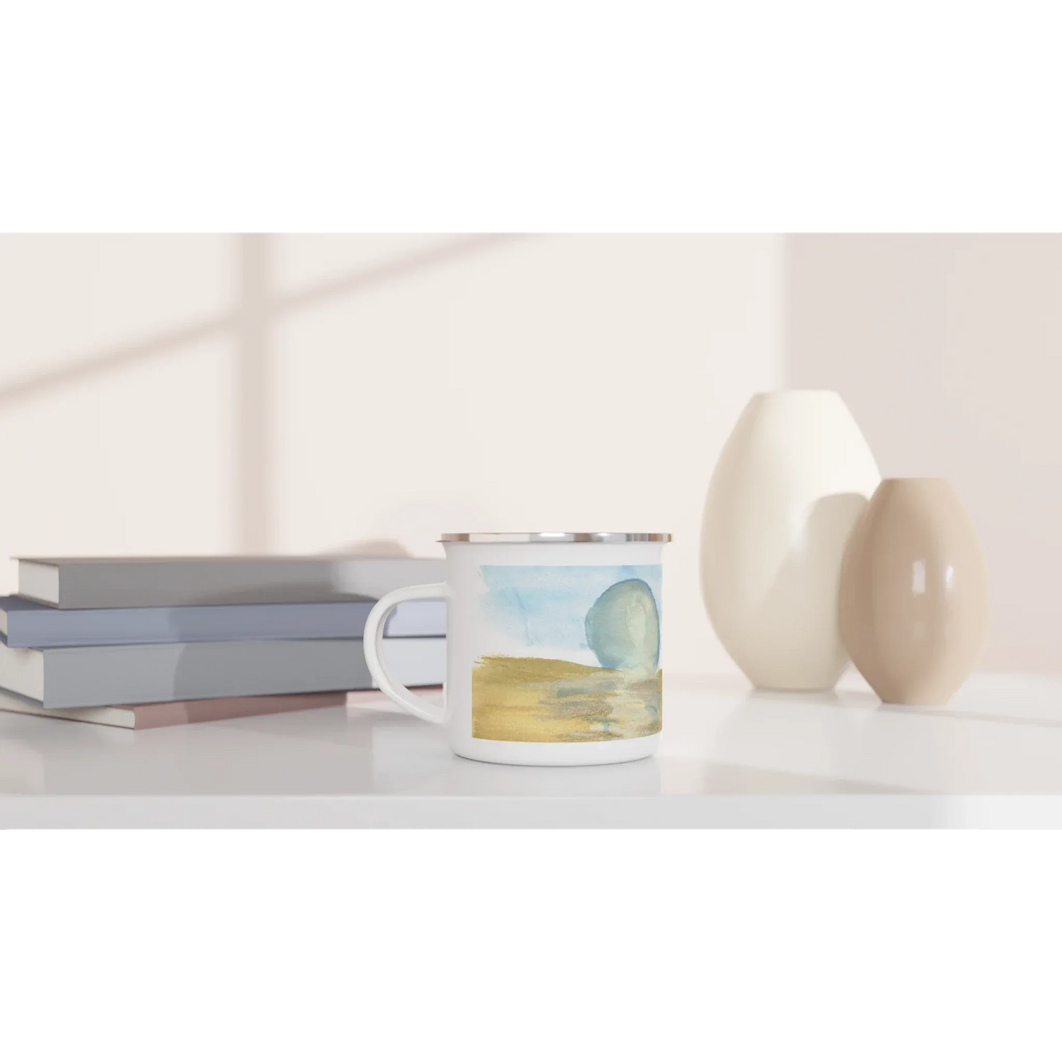 Mug en émail blanc 35 cl Blue Horizon – Léger, vintage et résistant - Laure Leprince - Artiste Peintre