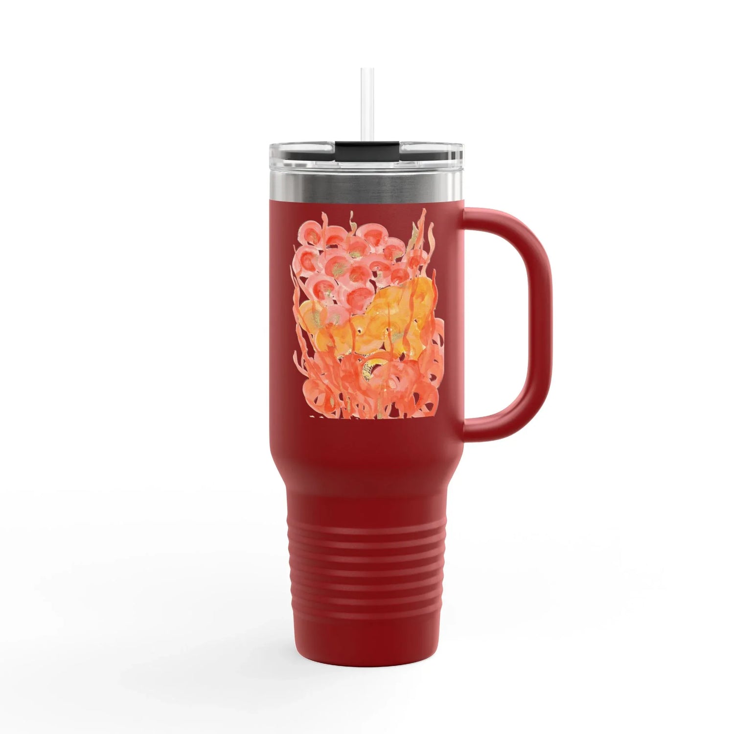 40oz Insulated Travel Mug – Sunrice Flora Watercolor Design - Laure Leprince - Artiste Peintre