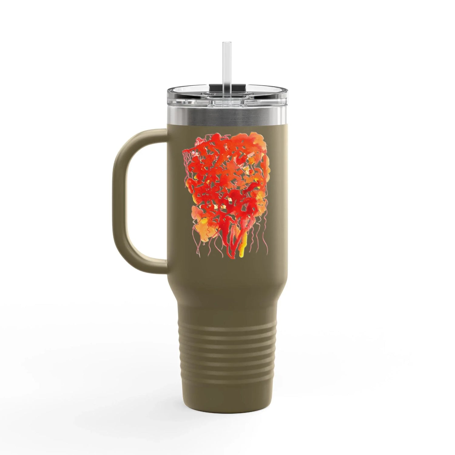 40oz Insulated Travel Mug – Eclats Corail Watercolor Design - Laure Leprince - Artiste Peintre