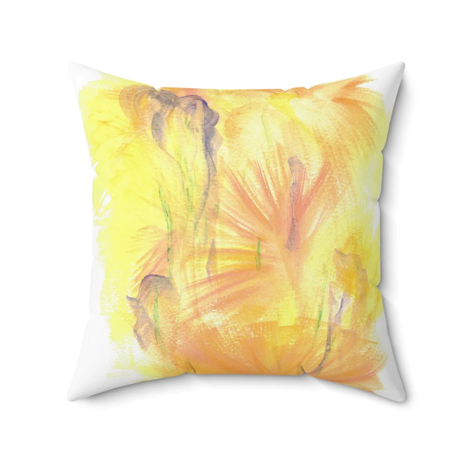 Square Throw Pillow Sun Whisper — Minimal Brushstroke Accent - Laure Leprince - Artiste Peintre