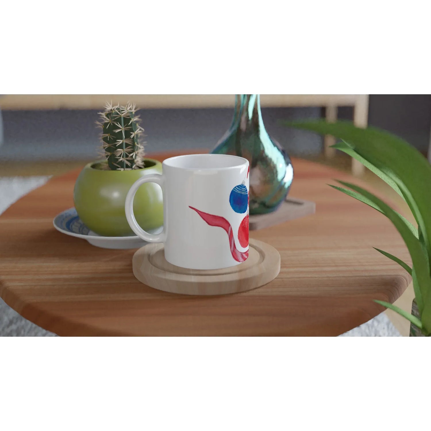 Mug en céramique blanche 325 ml Guirlande – Élégance, sécurité et durabilité - Laure Leprince - Artiste Peintre