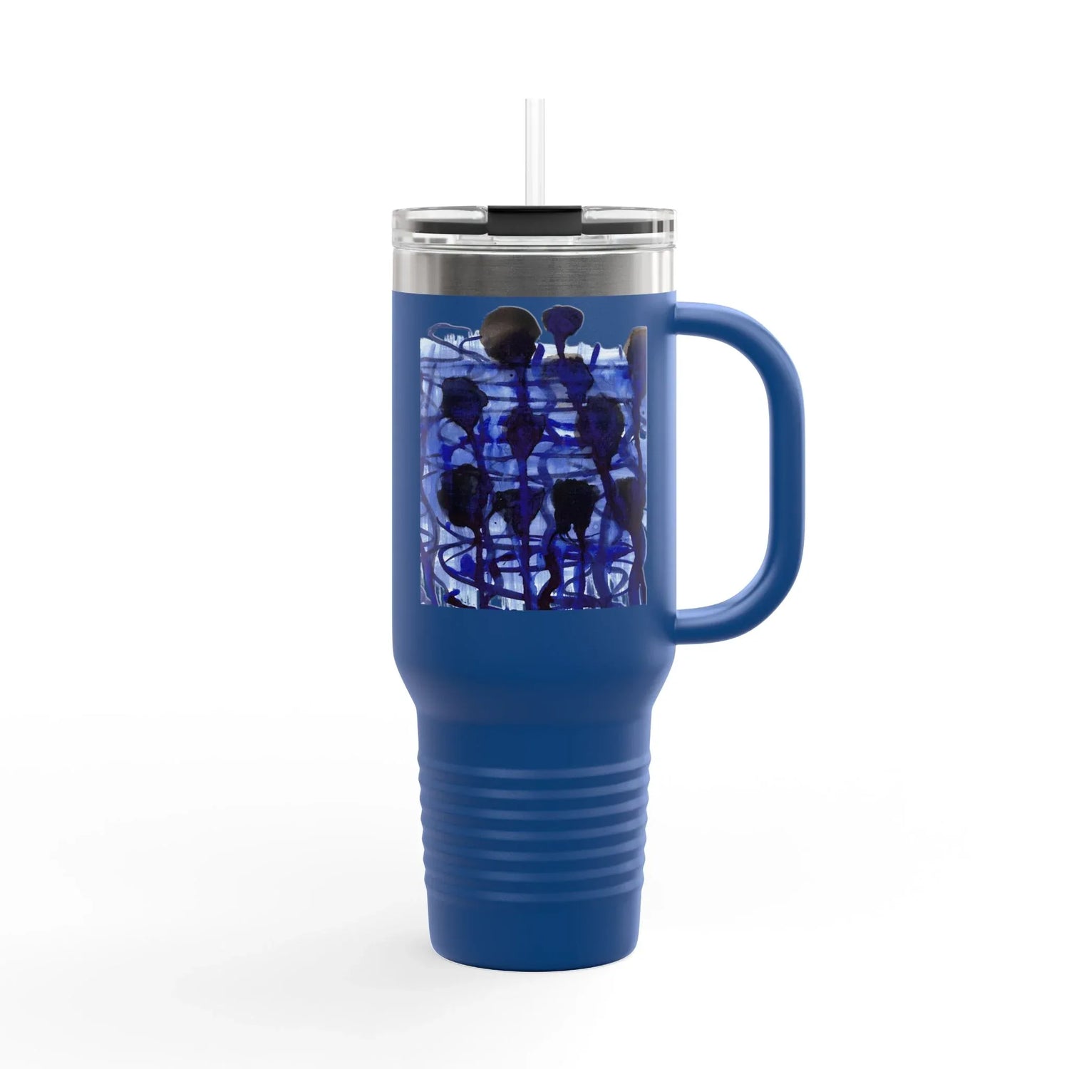 40oz Insulated Travel Mug – Silence Indigo Watercolor Design - Laure Leprince - Artiste Peintre