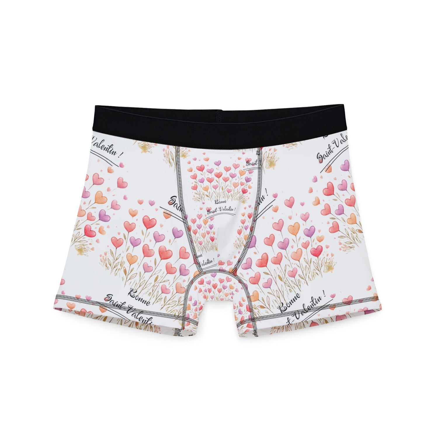 Men's Boxer Briefs – Romantic 'Bonne Saint Valentin' Heart Balloon Gift Print