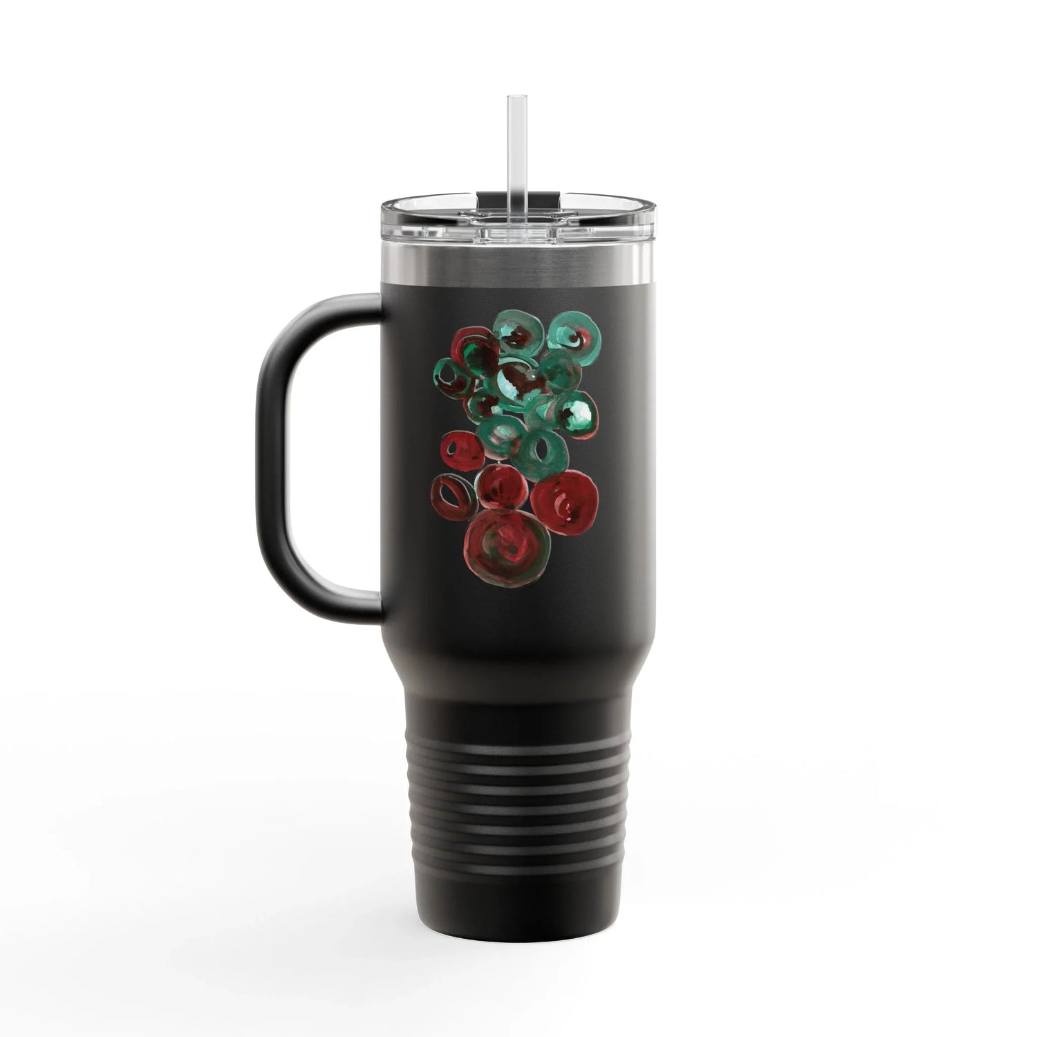 40oz Insulated Travel Mug – Resonance Emeraude Watercolor Design - Laure Leprince - Artiste Peintre