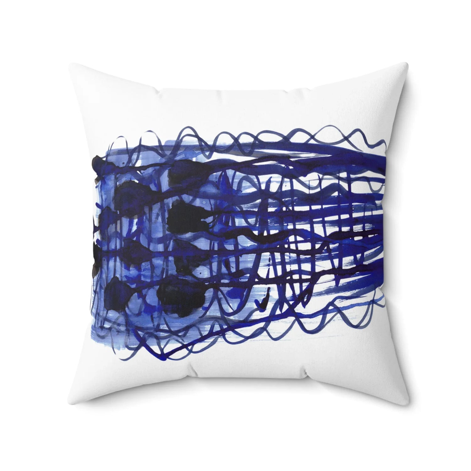 Square Throw Pillow Silence Indigo — Minimal Brushstroke Accent - Laure Leprince - Artiste Peintre
