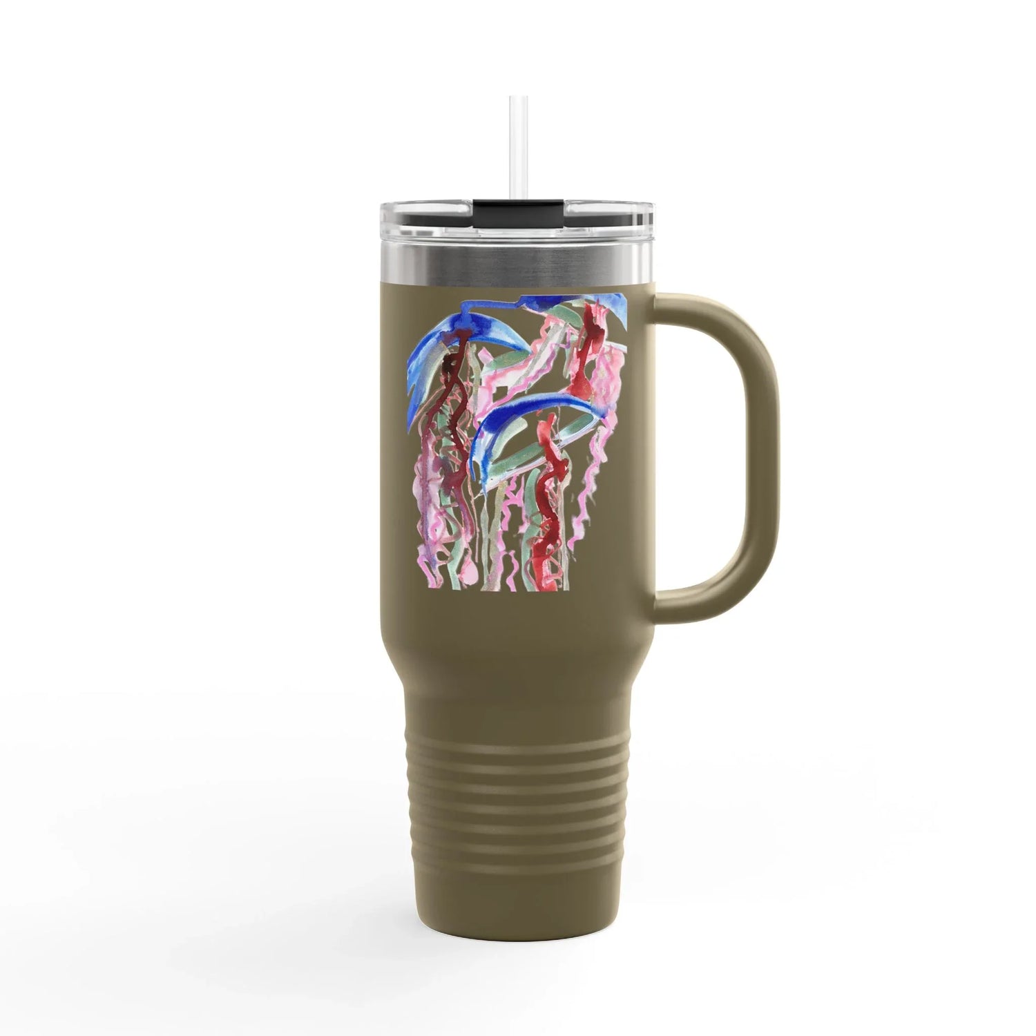 40oz Insulated Travel Mug – Coral Dance Watercolor Design - Laure Leprince - Artiste Peintre