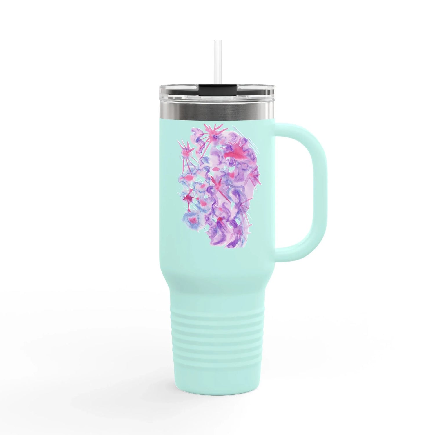 40oz Insulated Travel Mug – Nebuleuse Pourpre Watercolor Design - Laure Leprince - Artiste Peintre