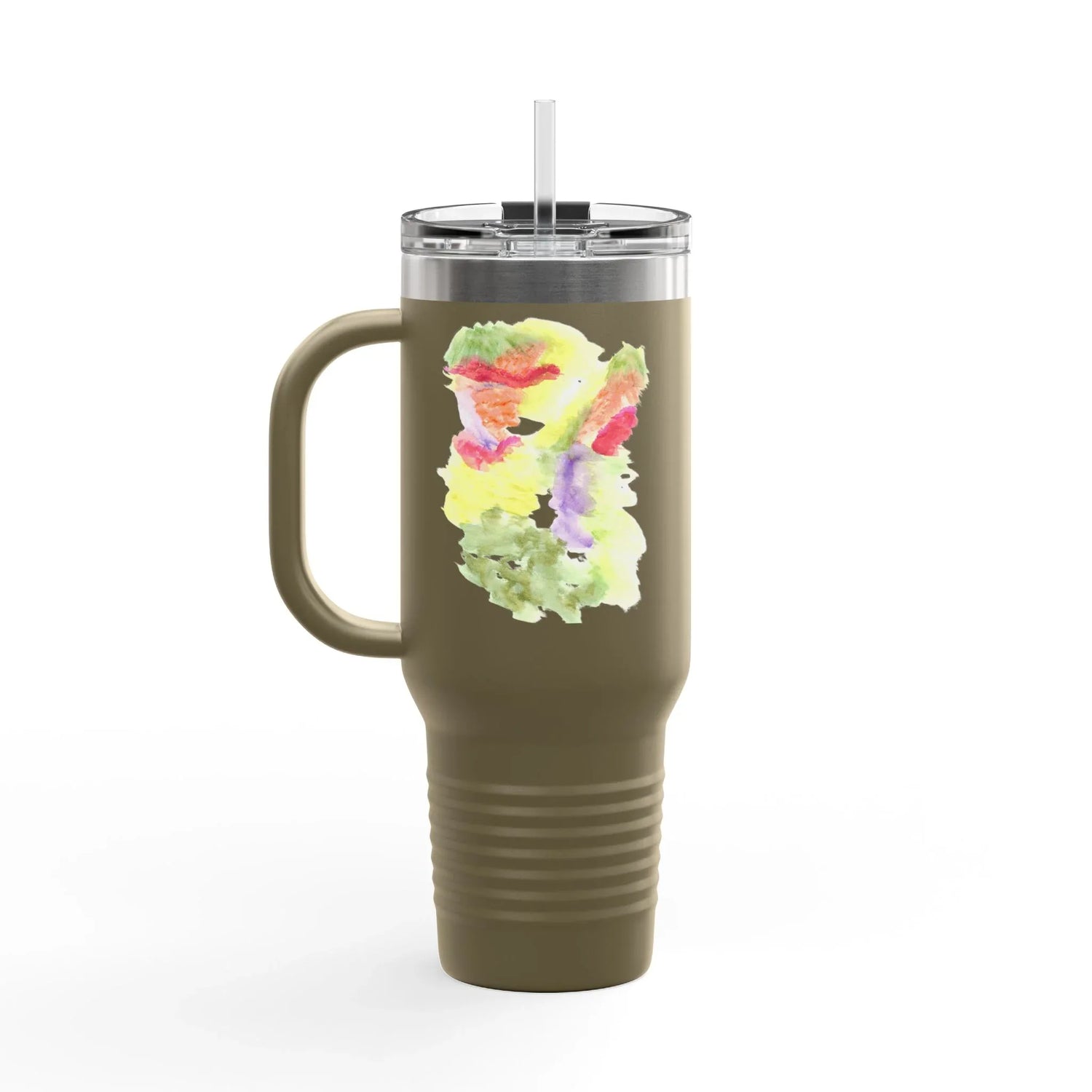 40oz Insulated Travel Mug – Eclosion Chromatique Watercolor Design - Laure Leprince - Artiste Peintre