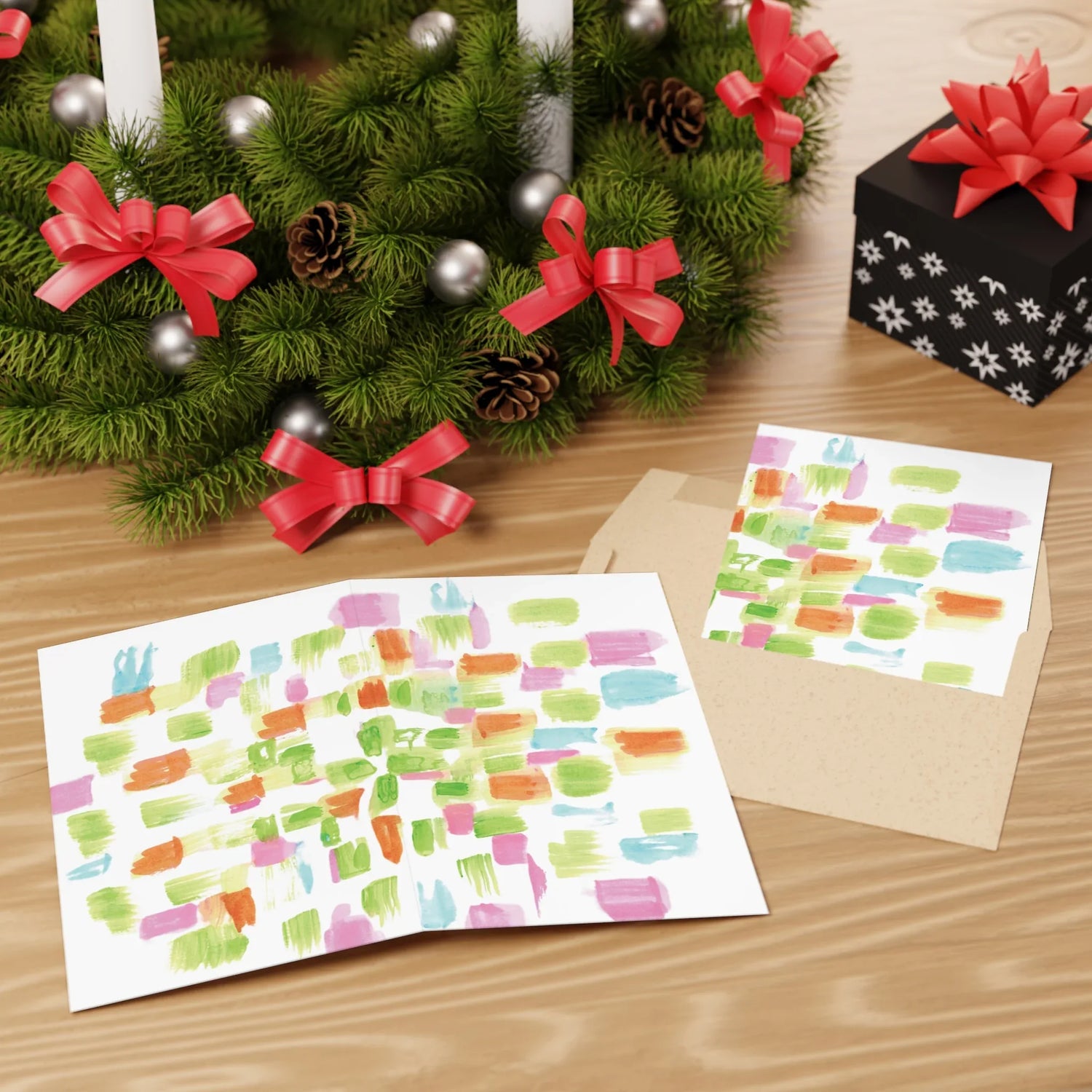 Pastel Mosaic Watercolor Leaf Greeting Card - Elegant - Laure Leprince - Artiste Peintre