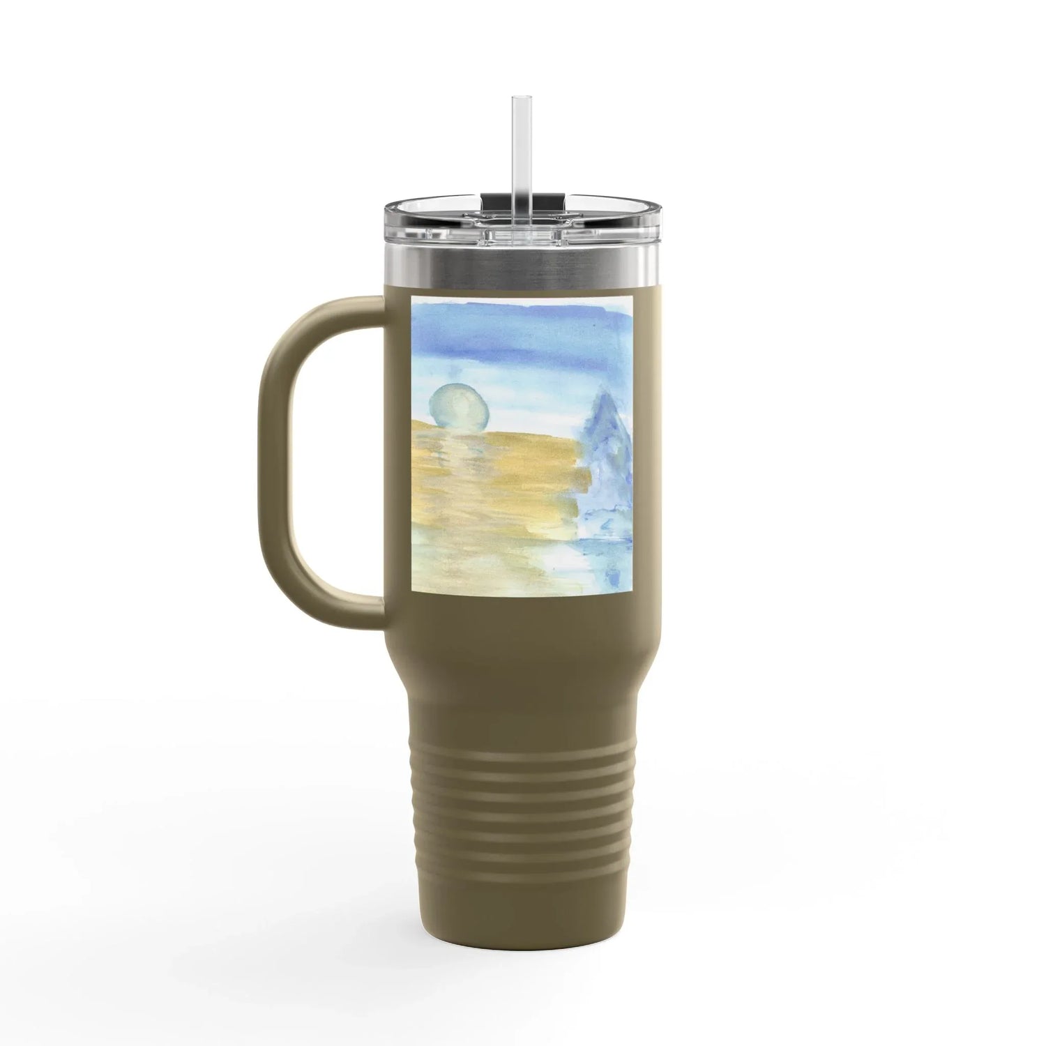 40oz Insulated Travel Mug – Blue Horizon Watercolor Design - Laure Leprince - Artiste Peintre