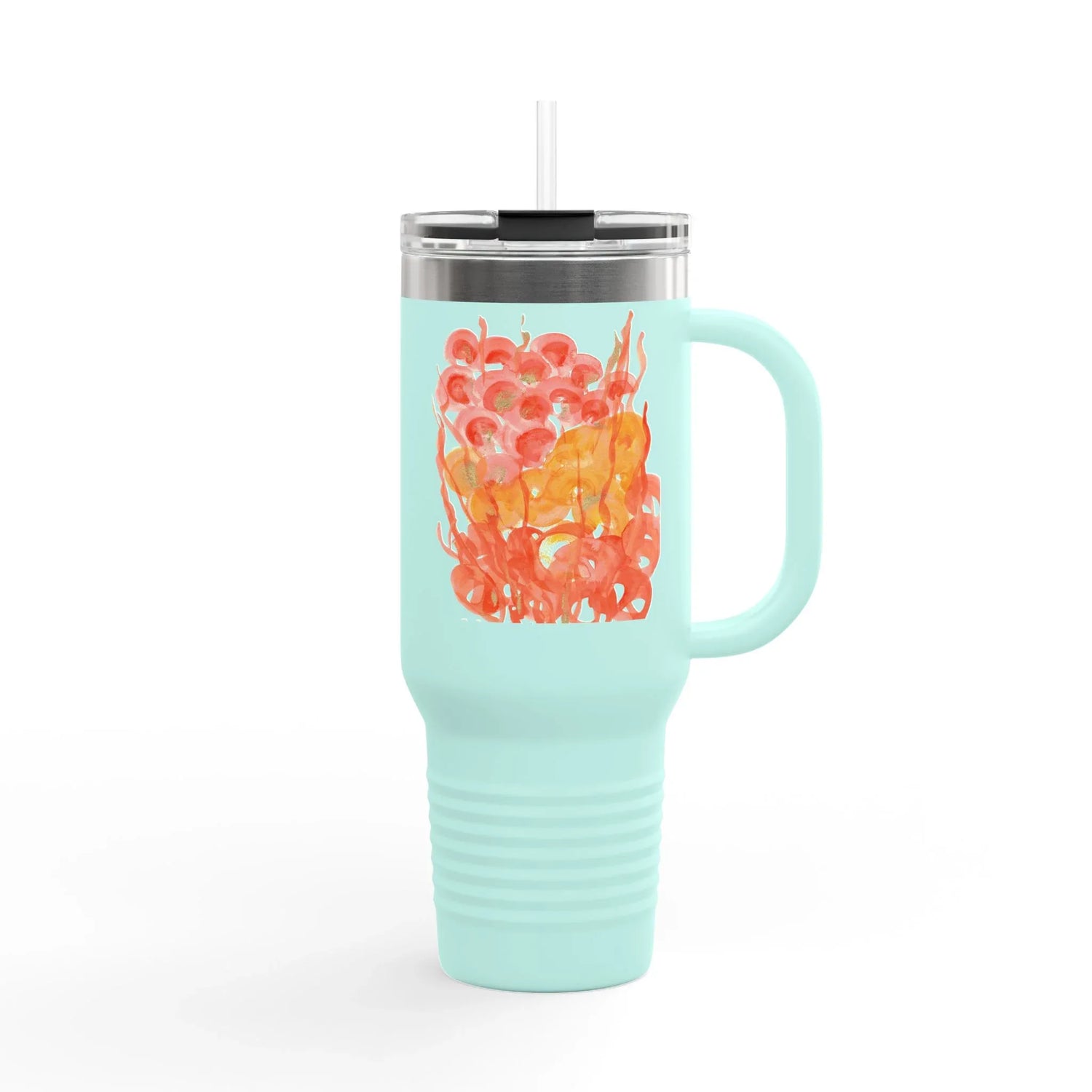 40oz Insulated Travel Mug – Sunrice Flora Watercolor Design - Laure Leprince - Artiste Peintre