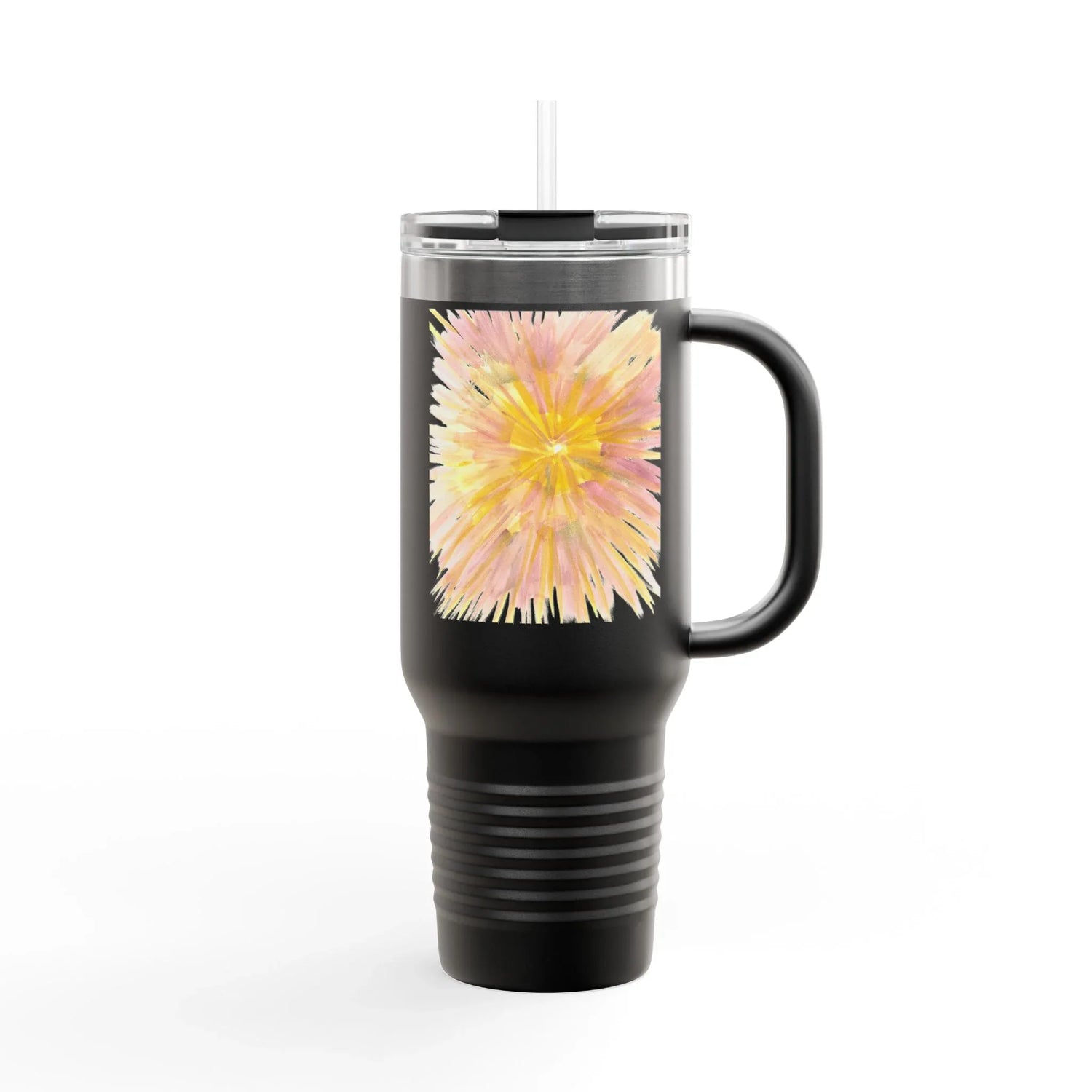 40oz Insulated Travel Mug – Solar Bloom Watercolor Design - Laure Leprince - Artiste Peintre
