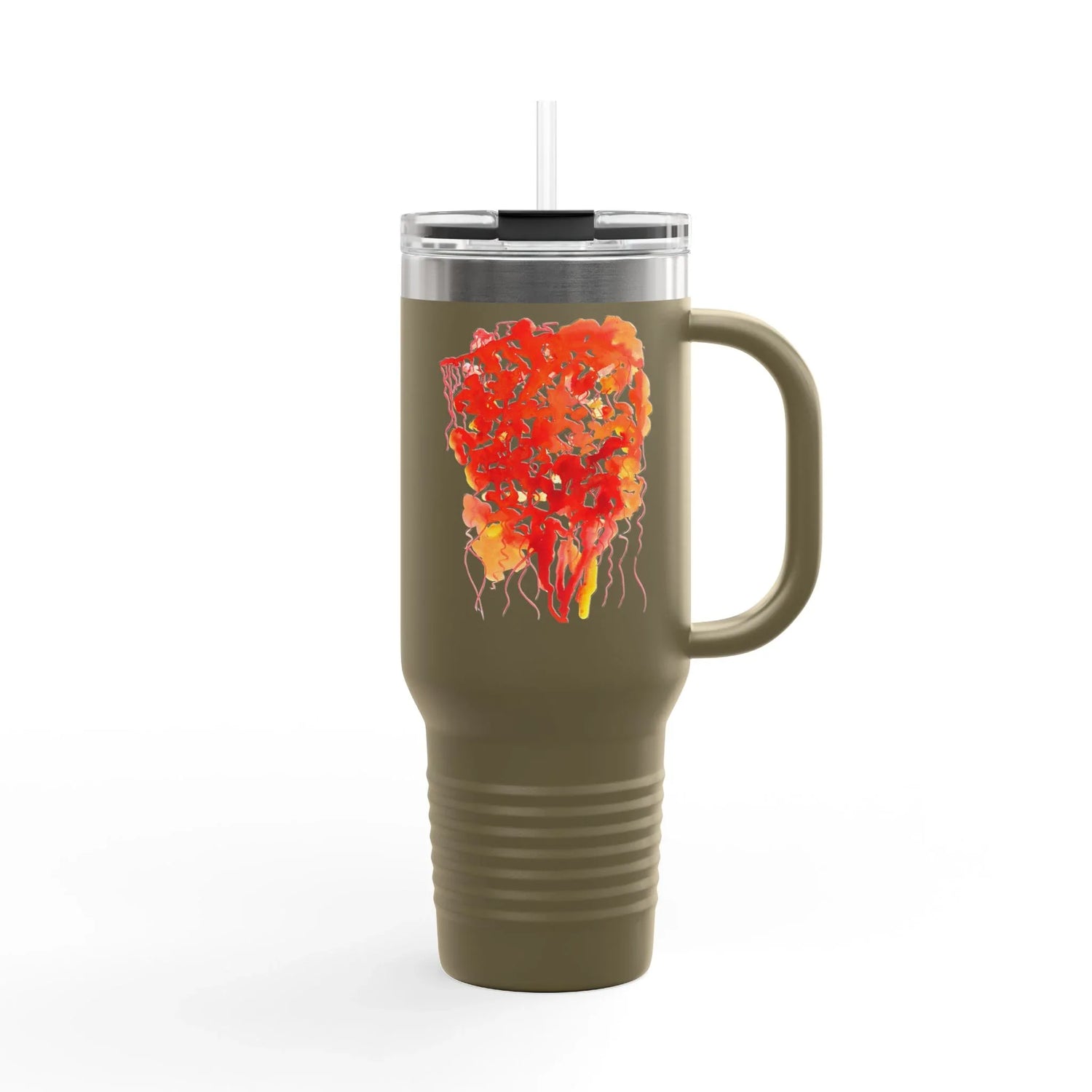 40oz Insulated Travel Mug – Eclats Corail Watercolor Design - Laure Leprince - Artiste Peintre