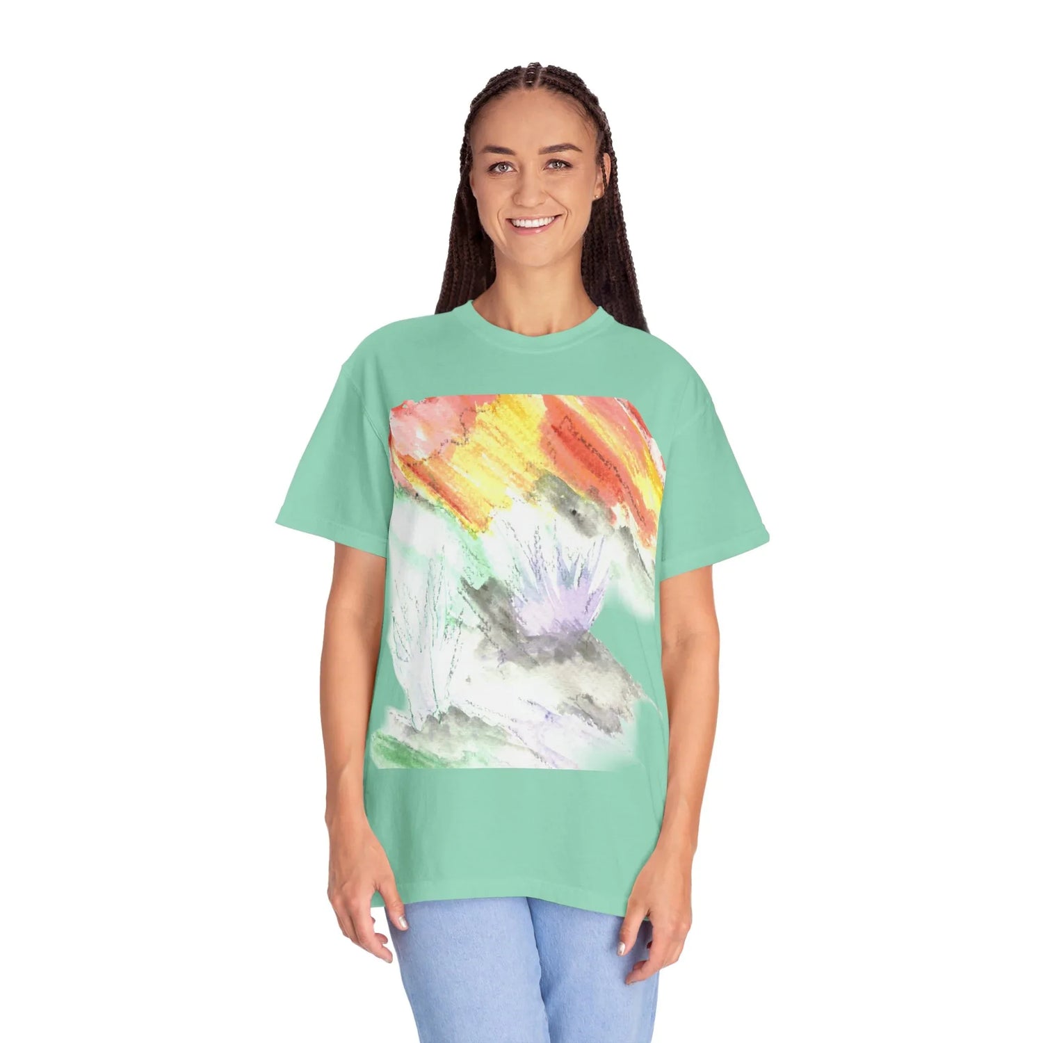 Abstract Lavander Drift T-Shirt — Bright Watercolor Square Art Tee - Laure Leprince - Artiste Peintre