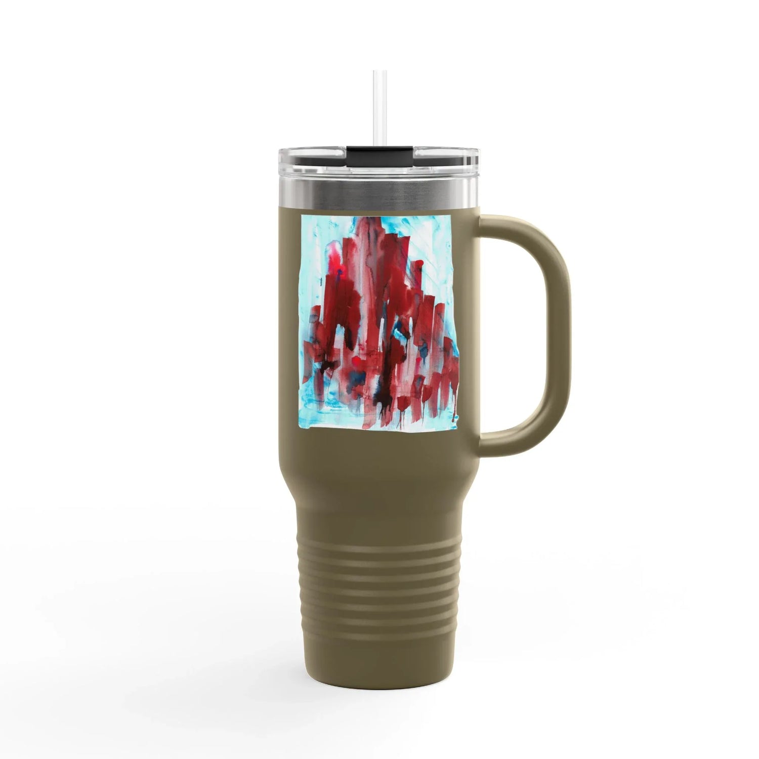 40oz Insulated Travel Mug – Crimson Tower Watercolor Design - Laure Leprince - Artiste Peintre