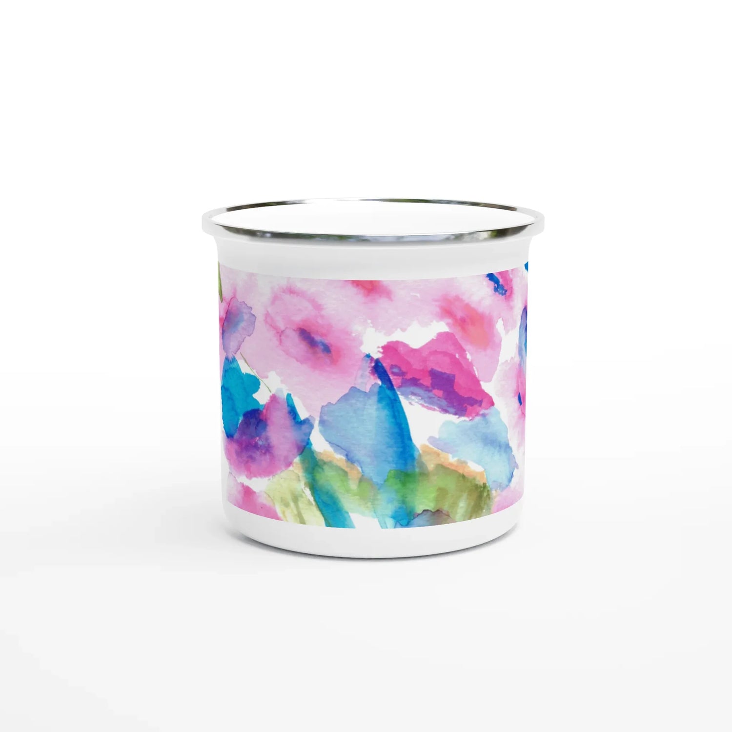 Mug en émail blanc 35 cl Bouquets Rosé – Léger, vintage et résistant - Laure Leprince - Artiste Peintre