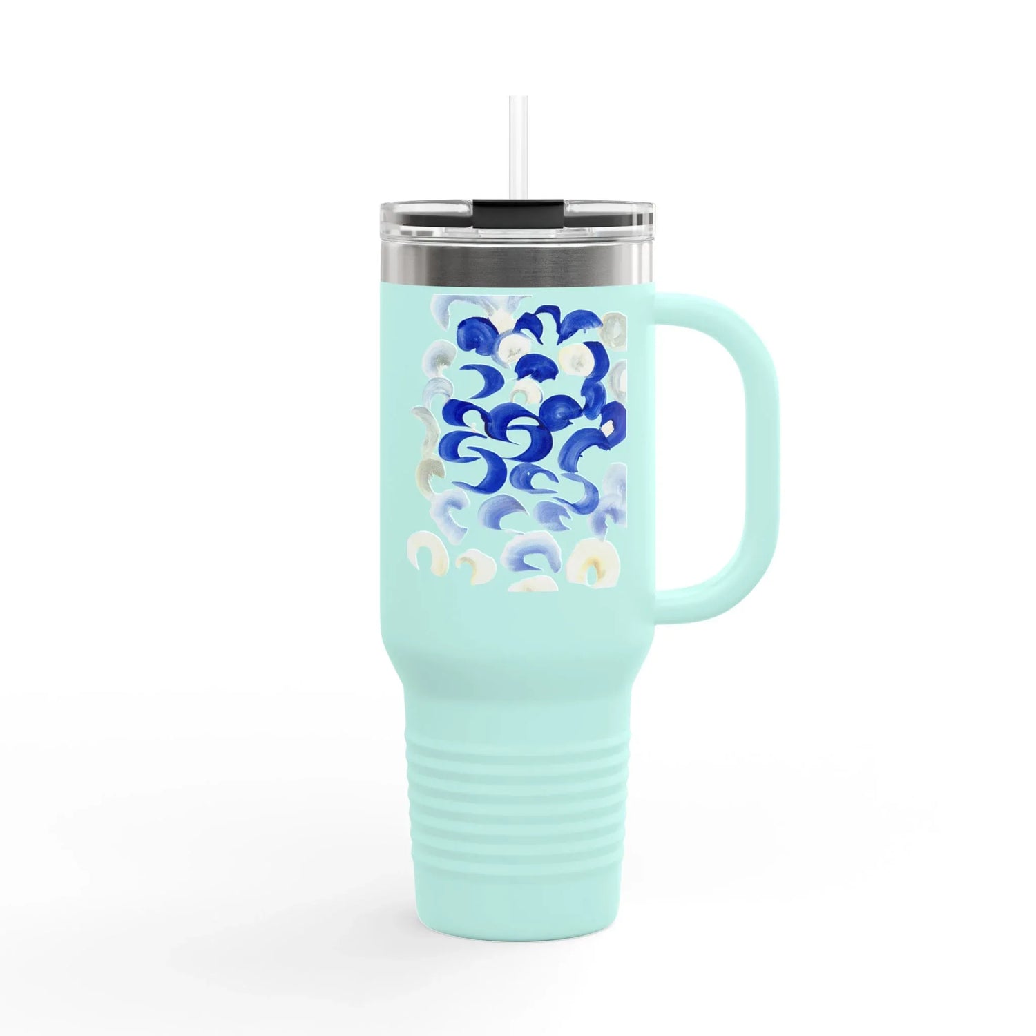40oz Insulated Travel Mug – Blue Swirls Watercolor Design - Laure Leprince - Artiste Peintre
