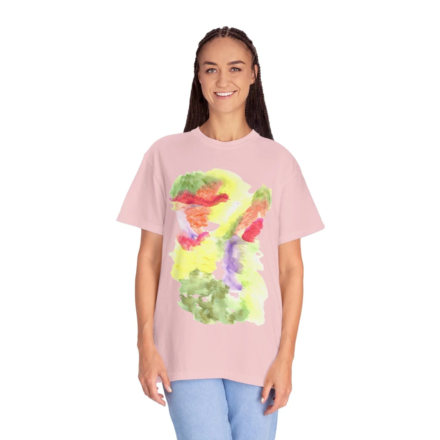 Abstract Eclosion Chromatique T-Shirt — Bright Watercolor Square Art Tee - Laure Leprince - Artiste Peintre