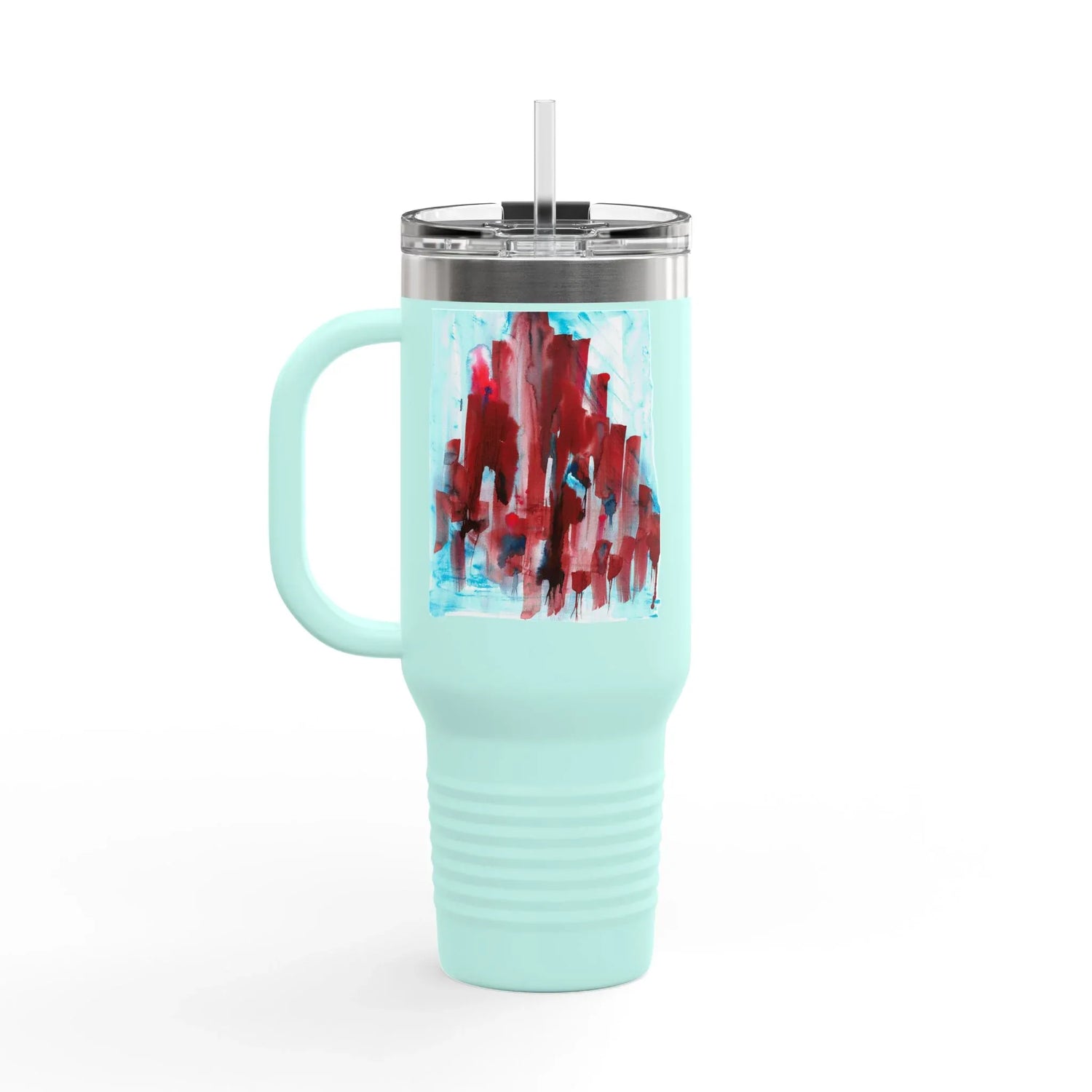 40oz Insulated Travel Mug – Crimson Tower Watercolor Design - Laure Leprince - Artiste Peintre