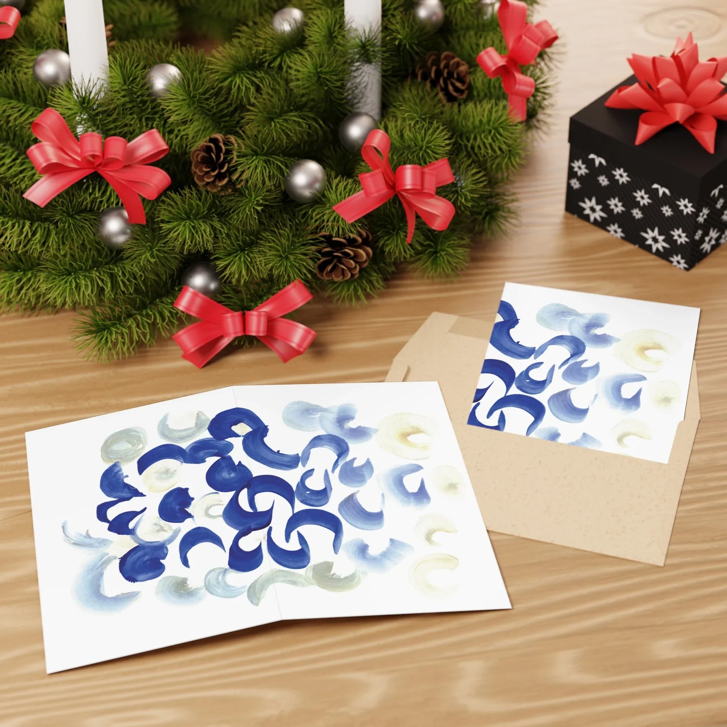 Blue SwirlsWatercolor Leaf Greeting Card - Elegant - Laure Leprince - Artiste Peintre