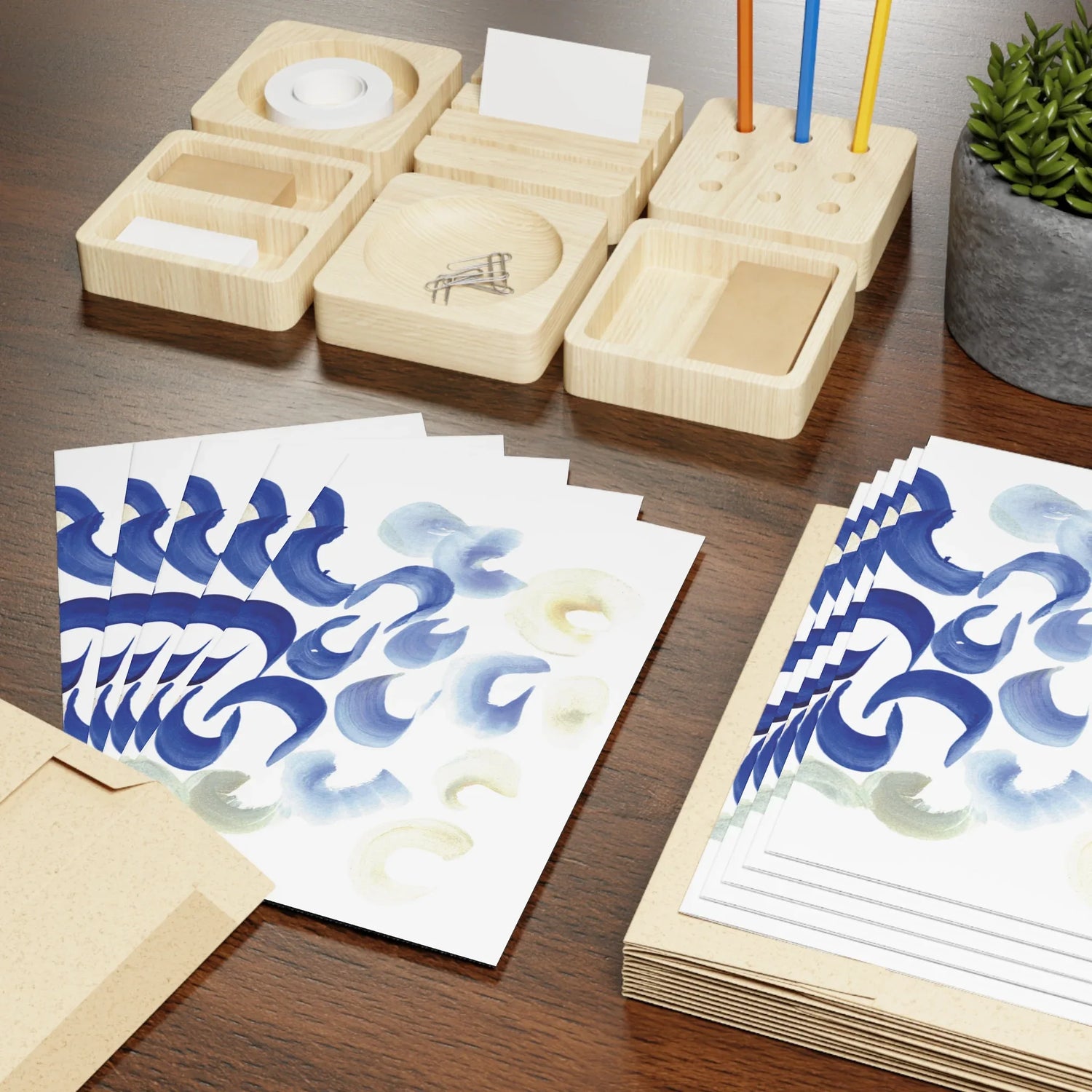 Blue SwirlsWatercolor Leaf Greeting Card - Elegant - Laure Leprince - Artiste Peintre