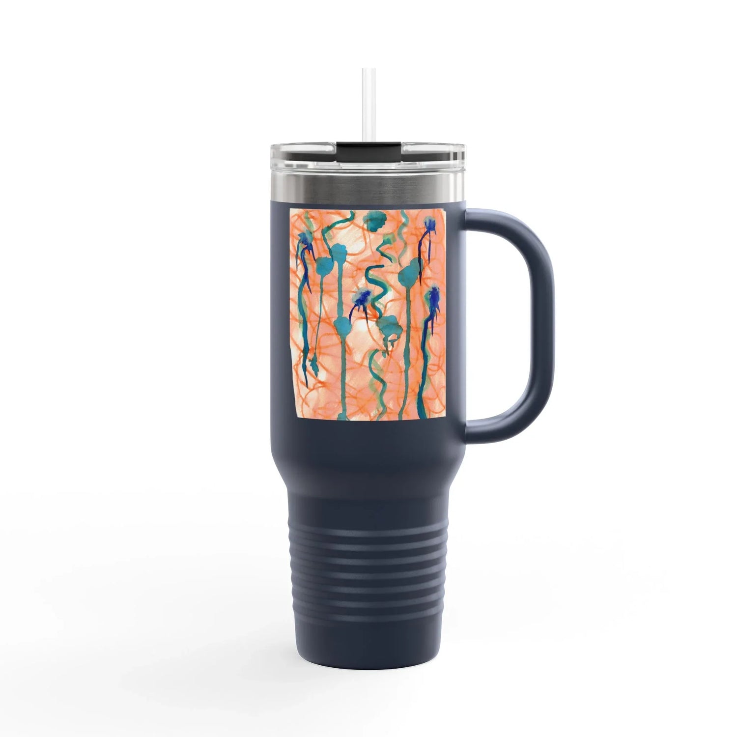 40oz Insulated Travel Mug – Saphir Ambre Watercolor Design - Laure Leprince - Artiste Peintre