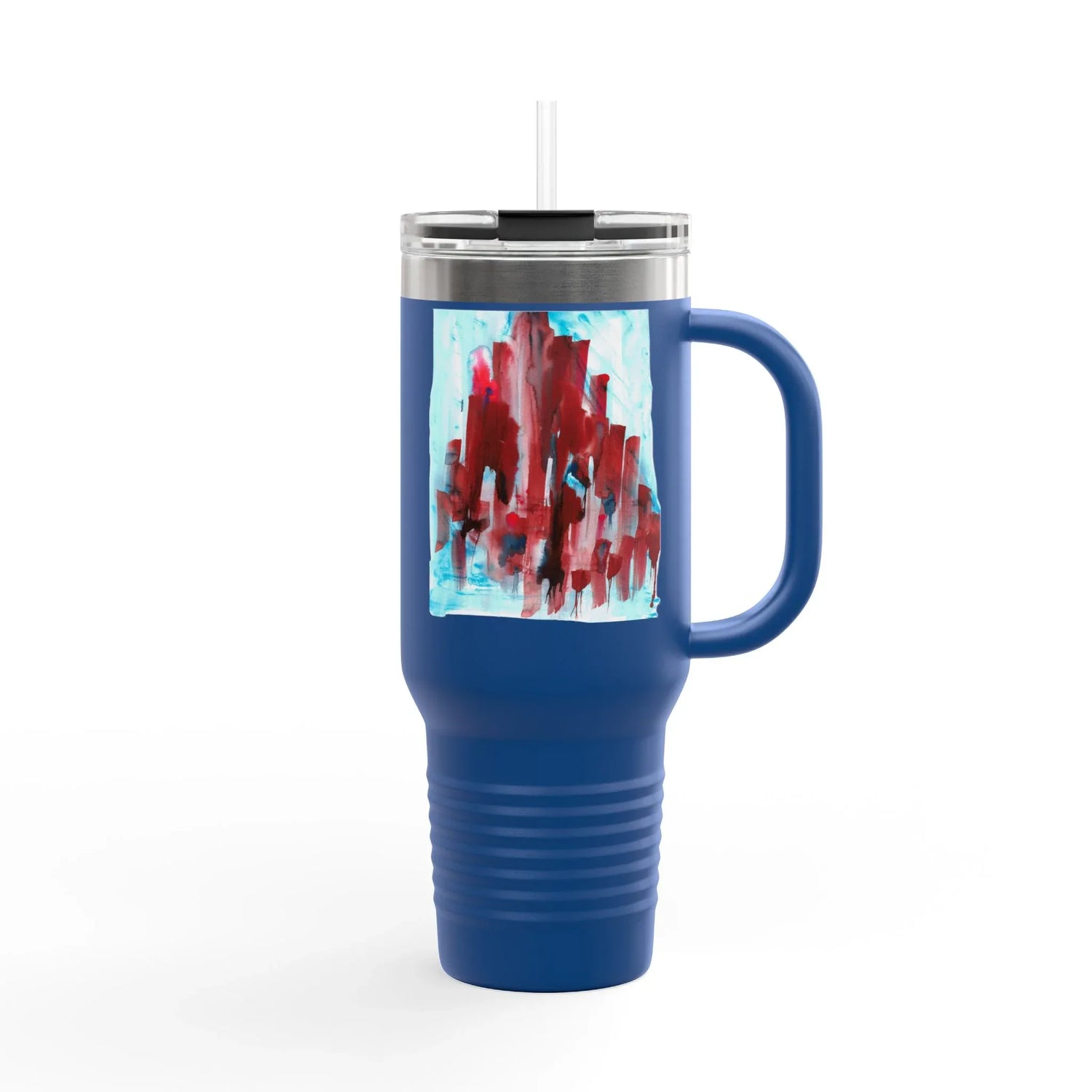 40oz Insulated Travel Mug – Crimson Tower Watercolor Design - Laure Leprince - Artiste Peintre