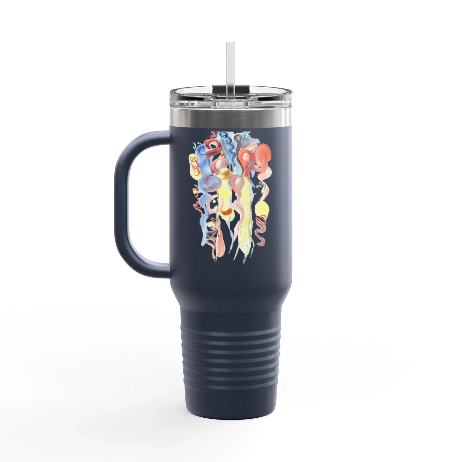 40oz Insulated Travel Mug – Les Serpentins Watercolor Design - Laure Leprince - Artiste Peintre