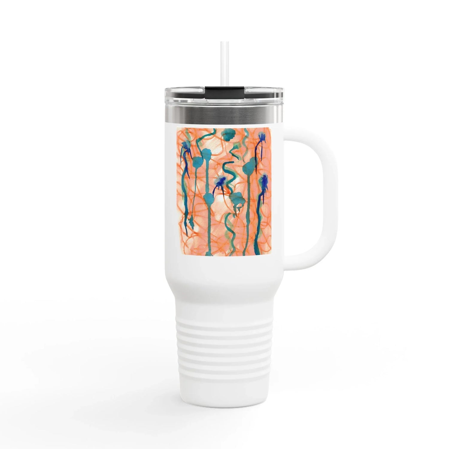 40oz Insulated Travel Mug – Saphir Ambre Watercolor Design - Laure Leprince - Artiste Peintre