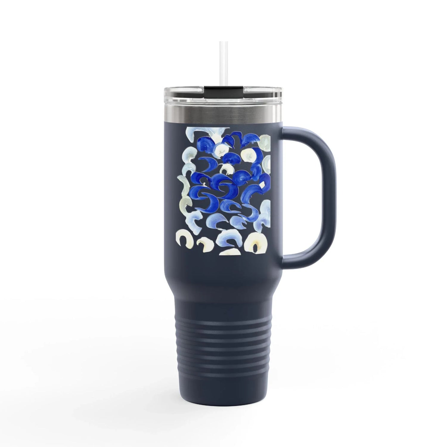 40oz Insulated Travel Mug – Blue Swirls Watercolor Design - Laure Leprince - Artiste Peintre