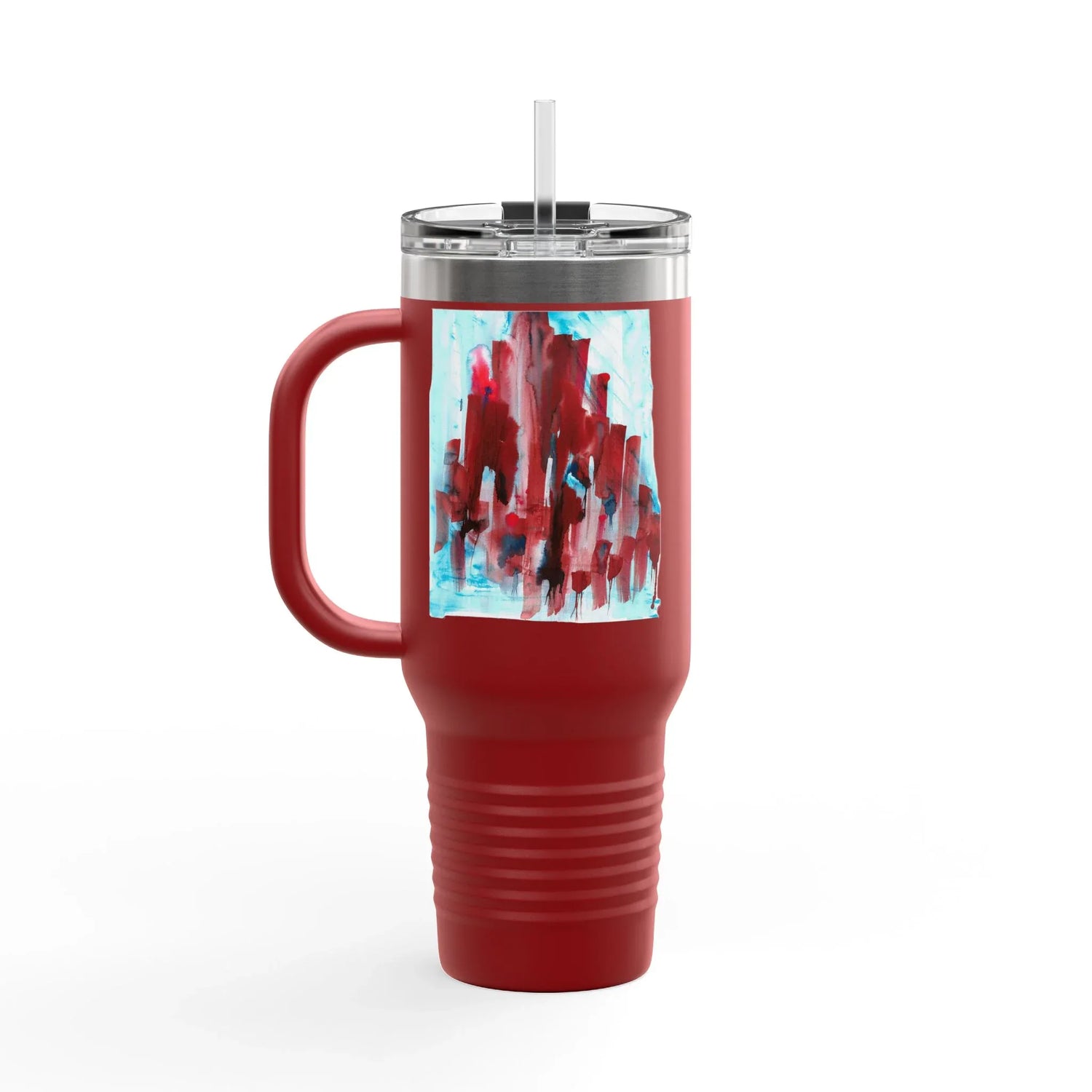 40oz Insulated Travel Mug – Crimson Tower Watercolor Design - Laure Leprince - Artiste Peintre