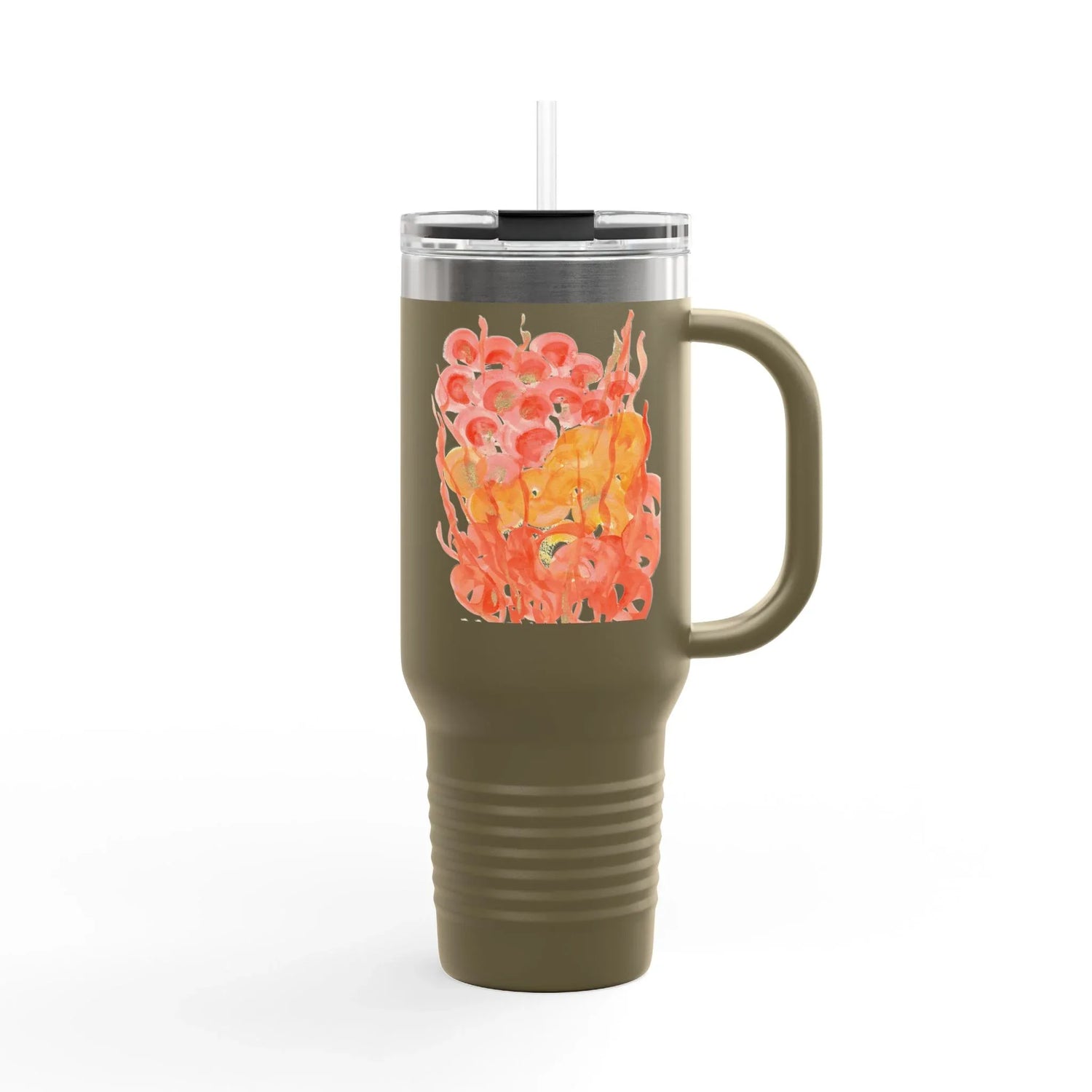 40oz Insulated Travel Mug – Sunrice Flora Watercolor Design - Laure Leprince - Artiste Peintre