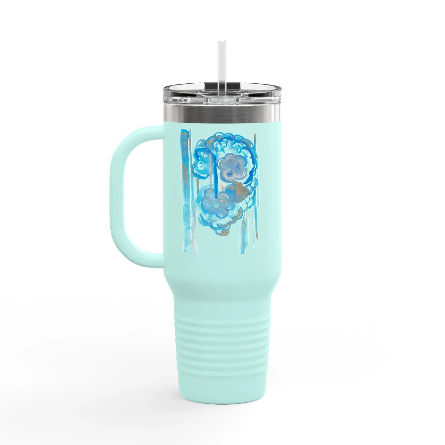 Insulated Travel Mug 40oz-1,2L – Blue Floral Watercolor Design - Laure Leprince - Artiste Peintre