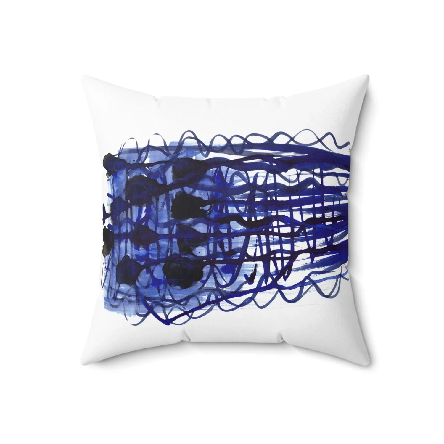 Square Throw Pillow Silence Indigo — Minimal Brushstroke Accent - Laure Leprince - Artiste Peintre