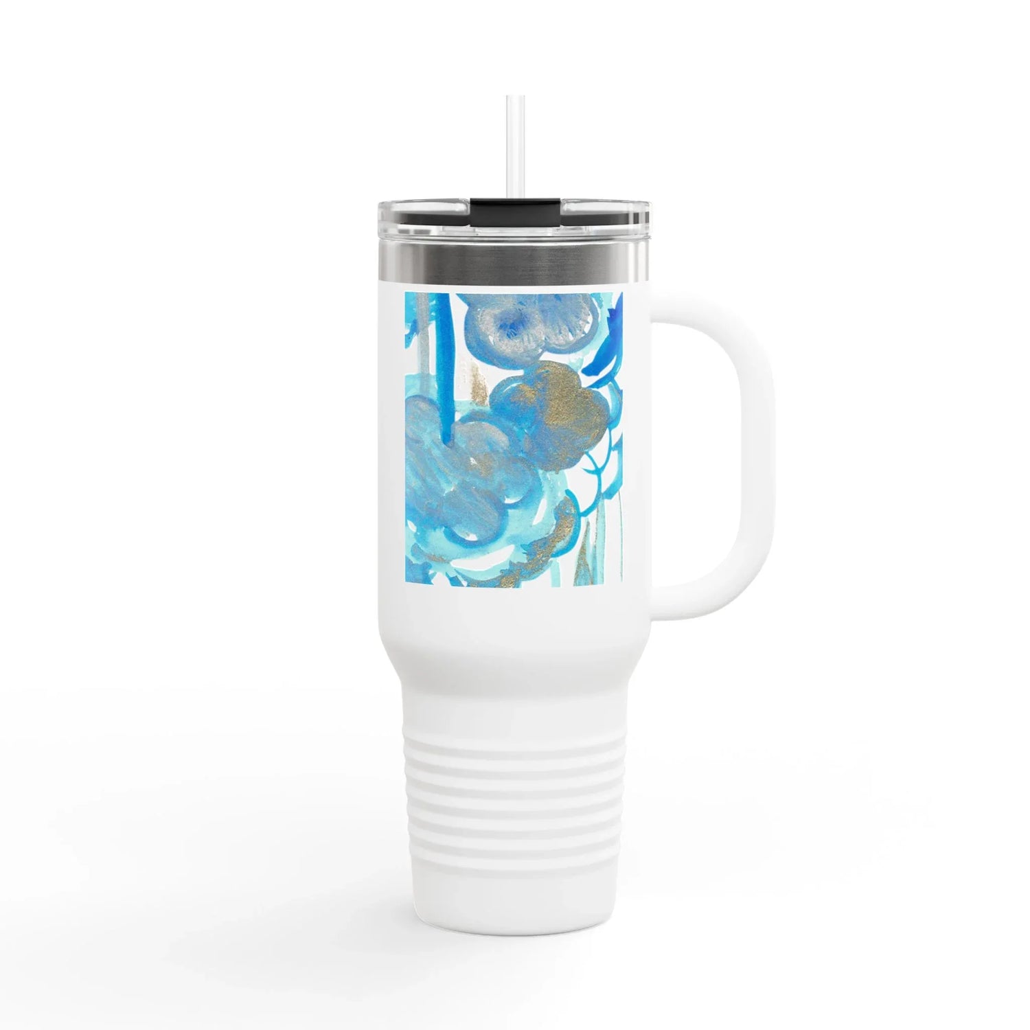 40oz Insulated Travel Mug – Ocean Bloom Watercolor Design - Laure Leprince - Artiste Peintre