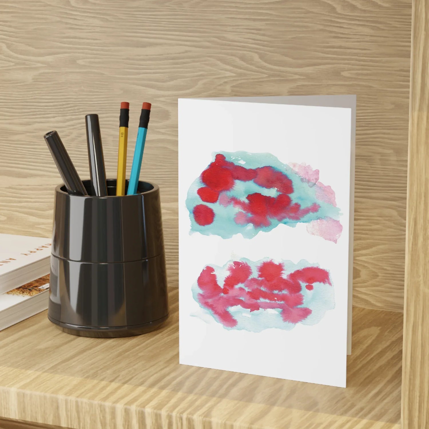 Brumes Carmin Watercolor Leaf Greeting Card - Elegant - Laure Leprince - Artiste Peintre