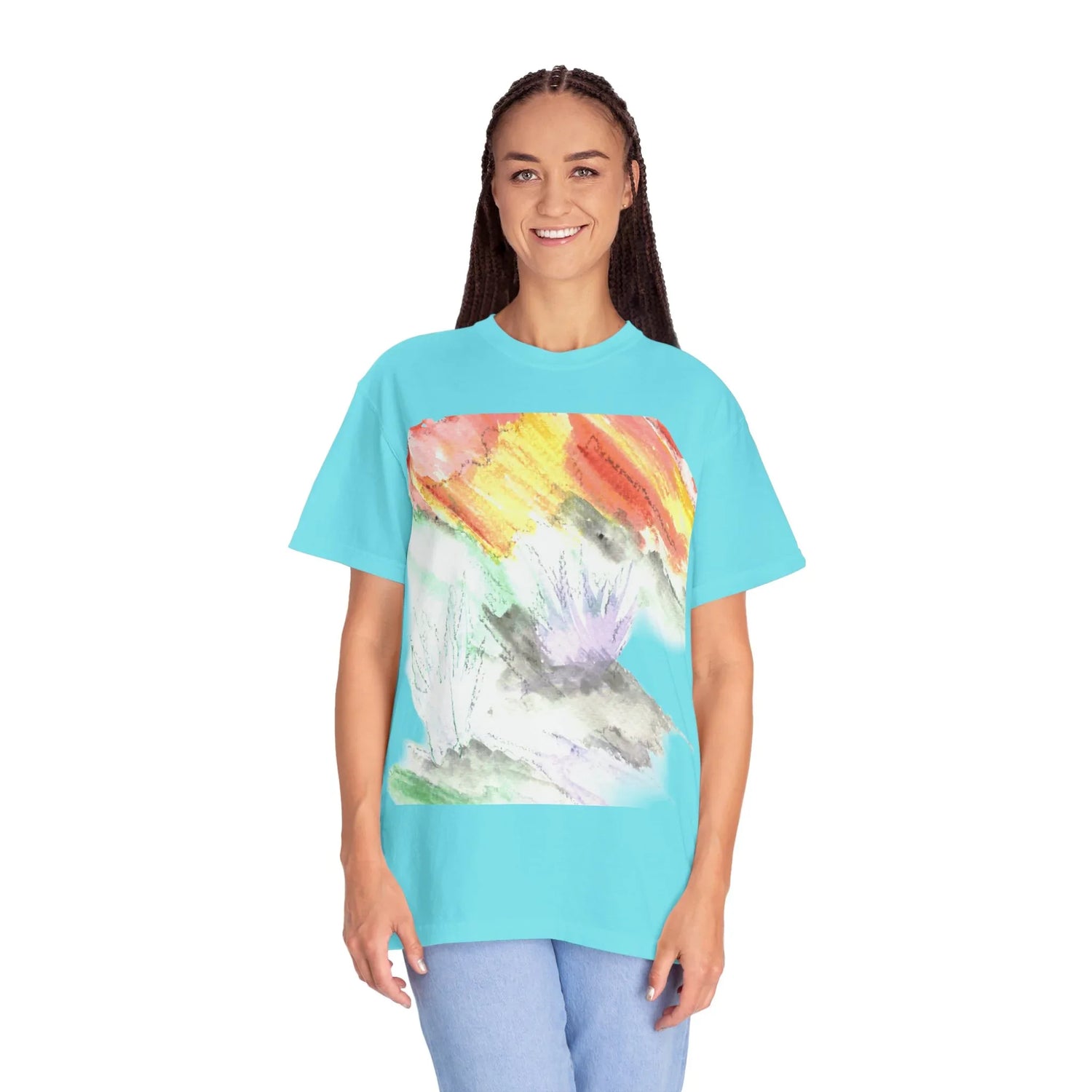 Abstract Lavander Drift T-Shirt — Bright Watercolor Square Art Tee - Laure Leprince - Artiste Peintre