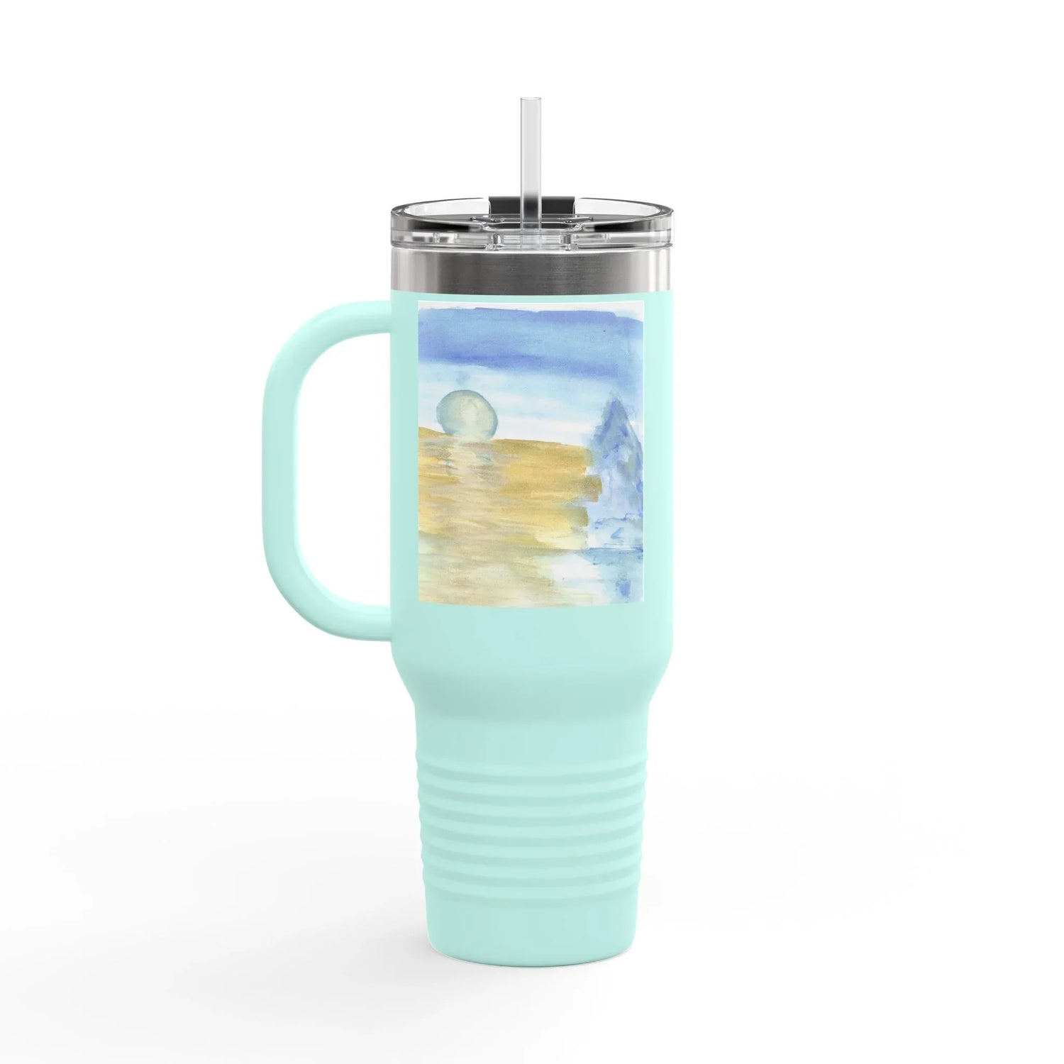 40oz Insulated Travel Mug – Blue Horizon Watercolor Design - Laure Leprince - Artiste Peintre