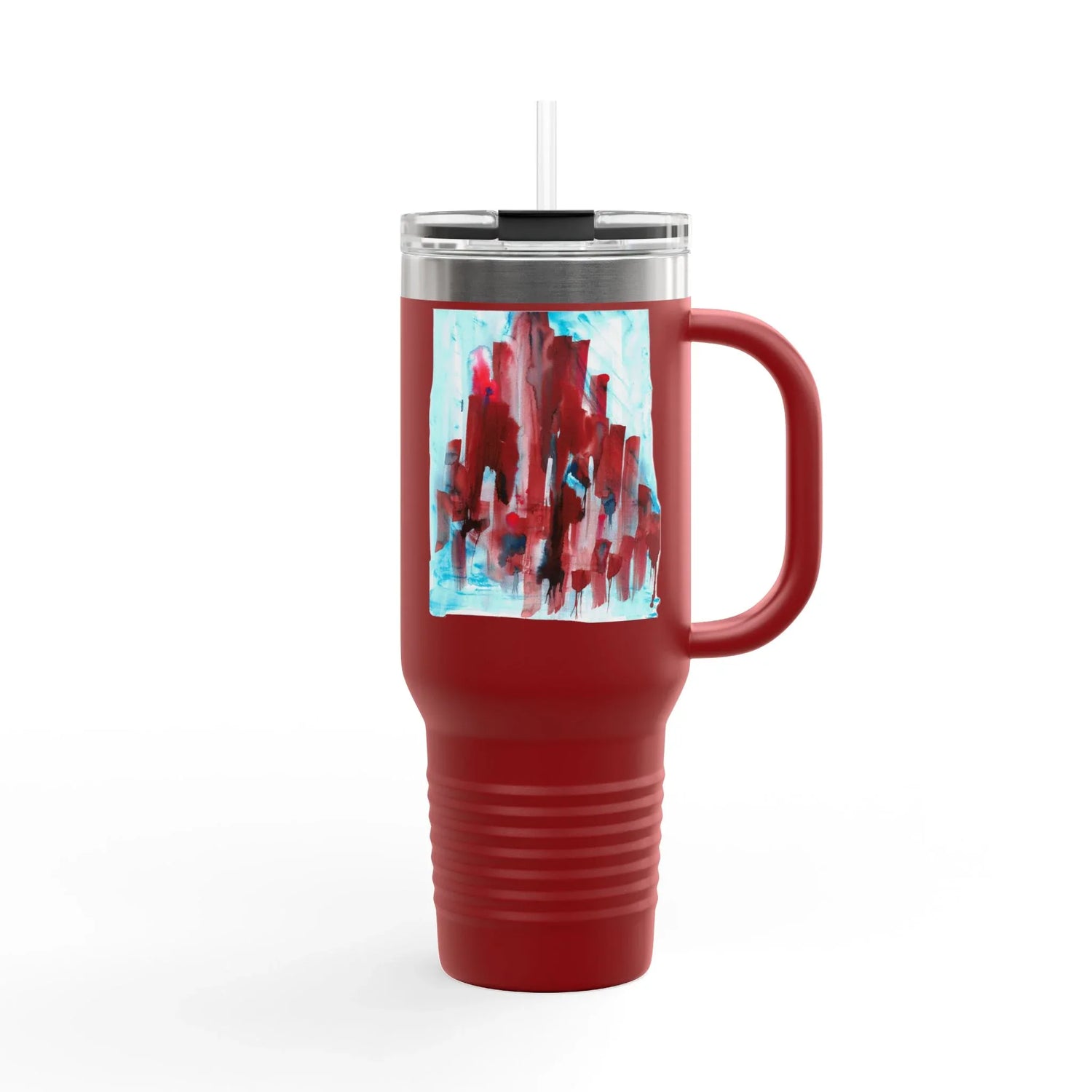 40oz Insulated Travel Mug – Crimson Tower Watercolor Design - Laure Leprince - Artiste Peintre