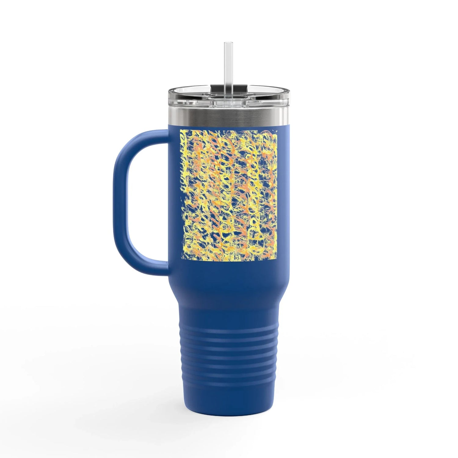 40oz Insulated Travel Mug – Yellow Waves Watercolor Design - Laure Leprince - Artiste Peintre