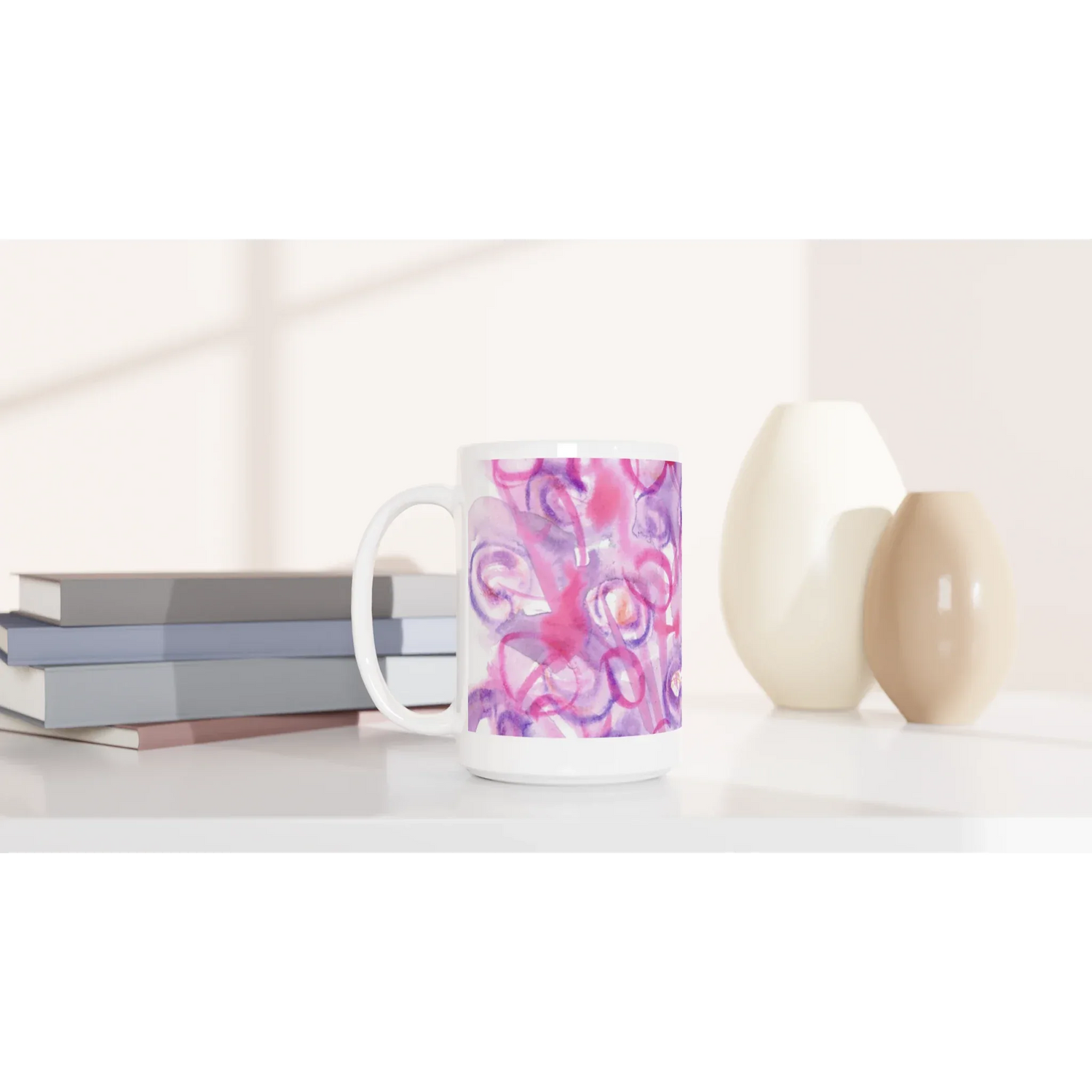 Mug en céramique blanche 44 cl Floraison Intime Grand format, design et qualité durable - Laure Leprince - Artiste Peintre