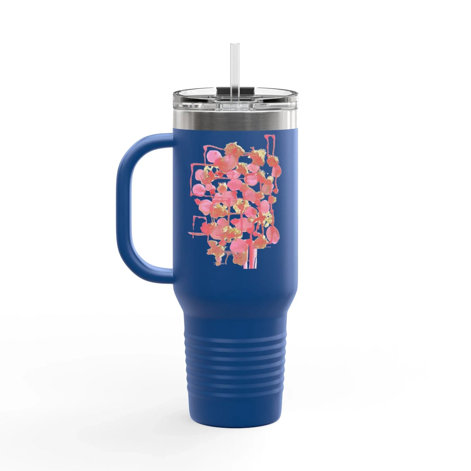 40oz Insulated Travel Mug – Reseau Framboise Watercolor Design - Laure Leprince - Artiste Peintre