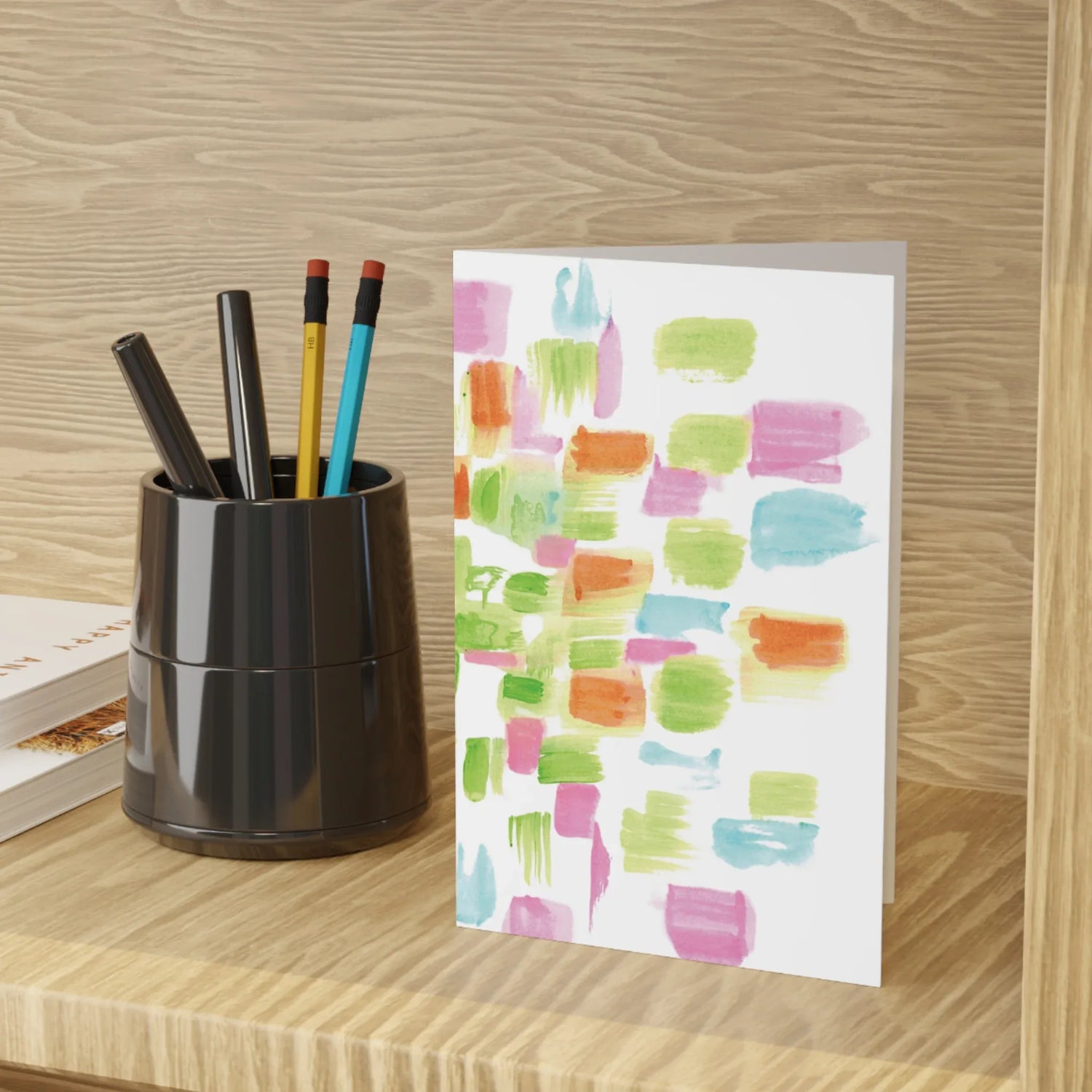 Pastel Mosaic Watercolor Leaf Greeting Card - Elegant - Laure Leprince - Artiste Peintre