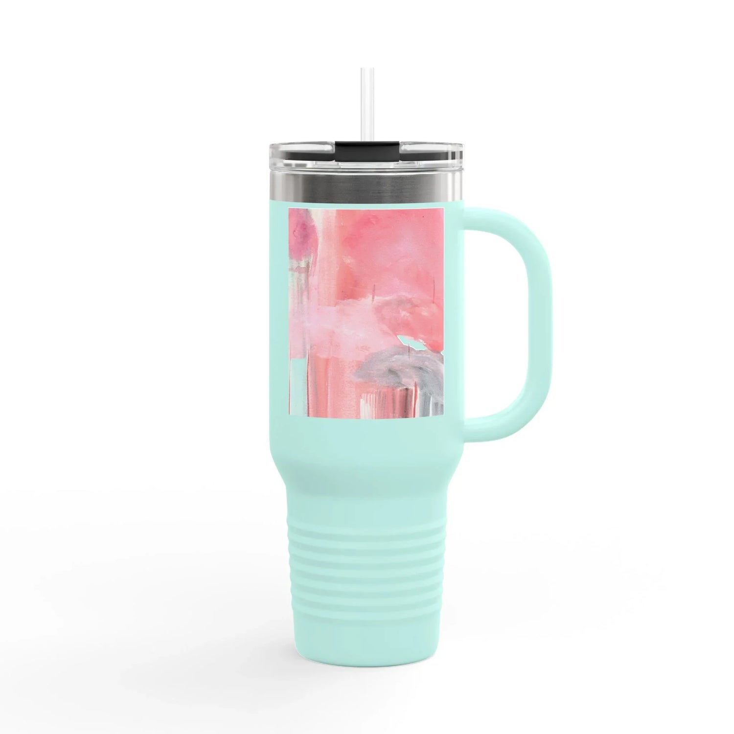 40oz Insulated Travel Mug –Blush Cascade Watercolor Design - Laure Leprince - Artiste Peintre