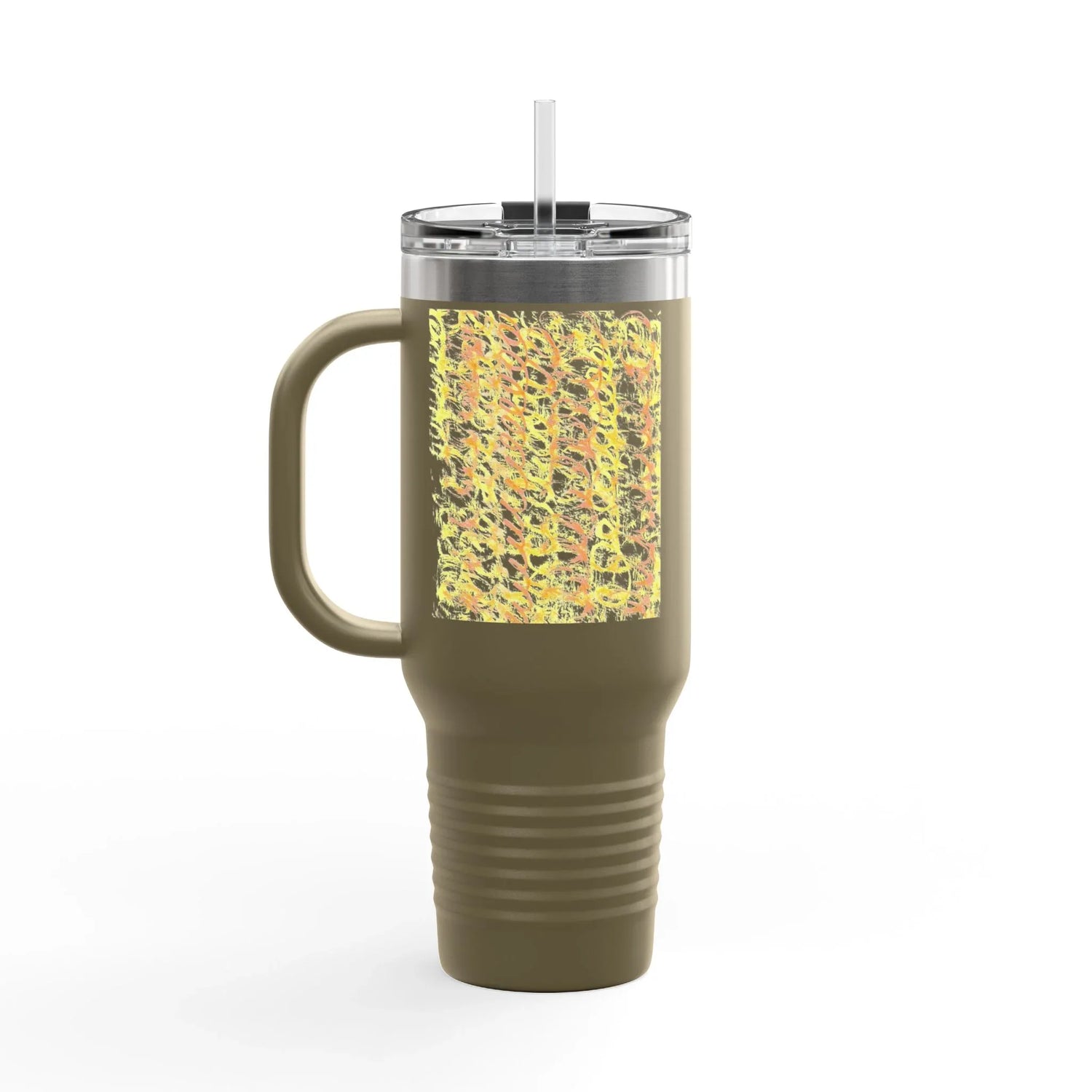 40oz Insulated Travel Mug – Yellow Waves Watercolor Design - Laure Leprince - Artiste Peintre