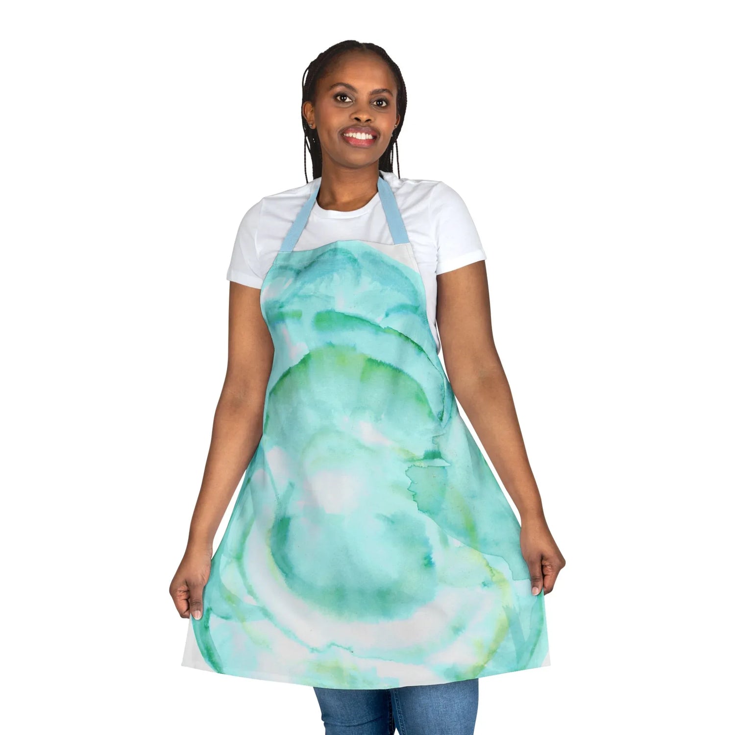 Abstract Apron Aqua Bloom – Artistic Kitchen Chef Gift - Laure Leprince - Artiste Peintre