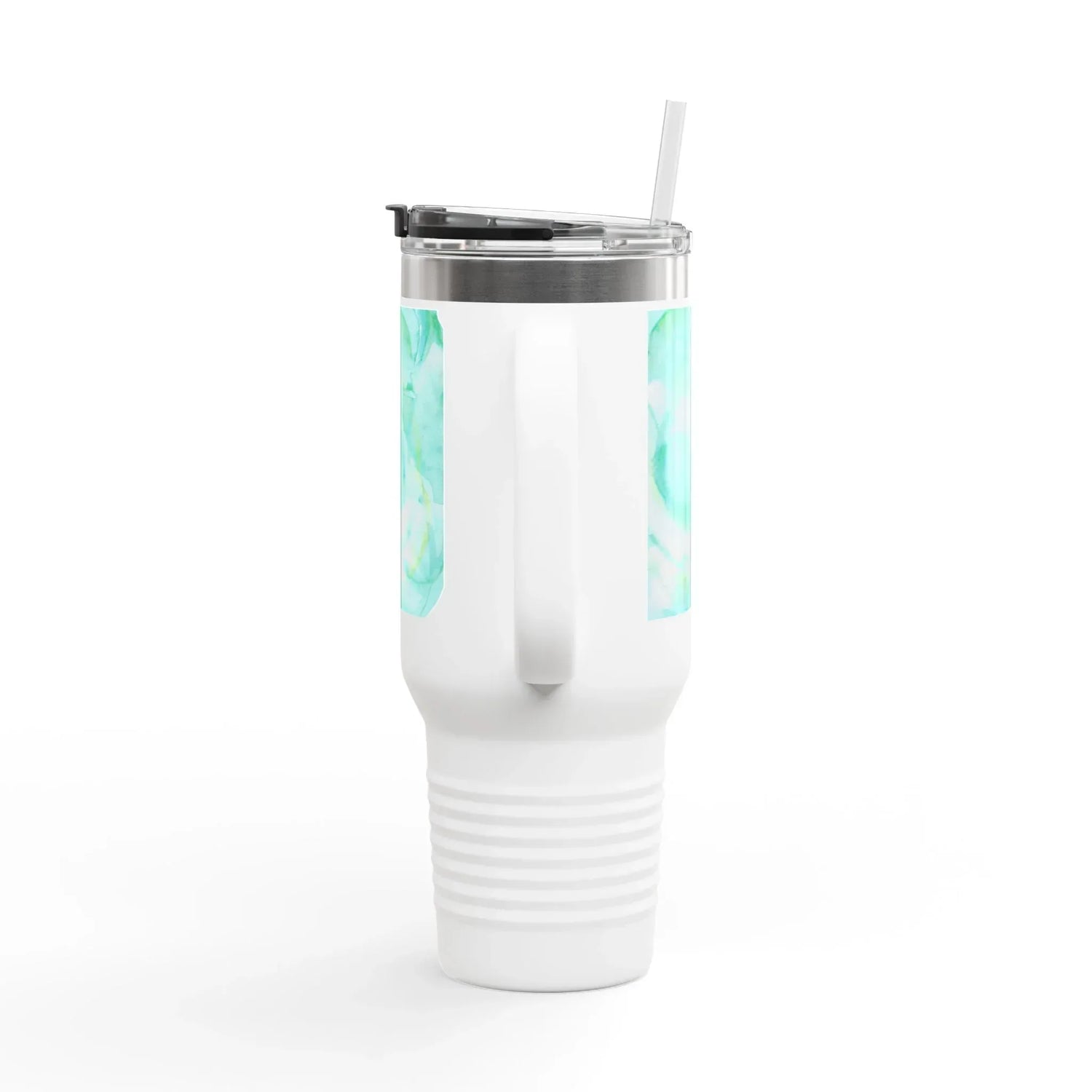 40oz Insulated Travel Mug – Aqua Bloom Watercolor Design - Laure Leprince - Artiste Peintre