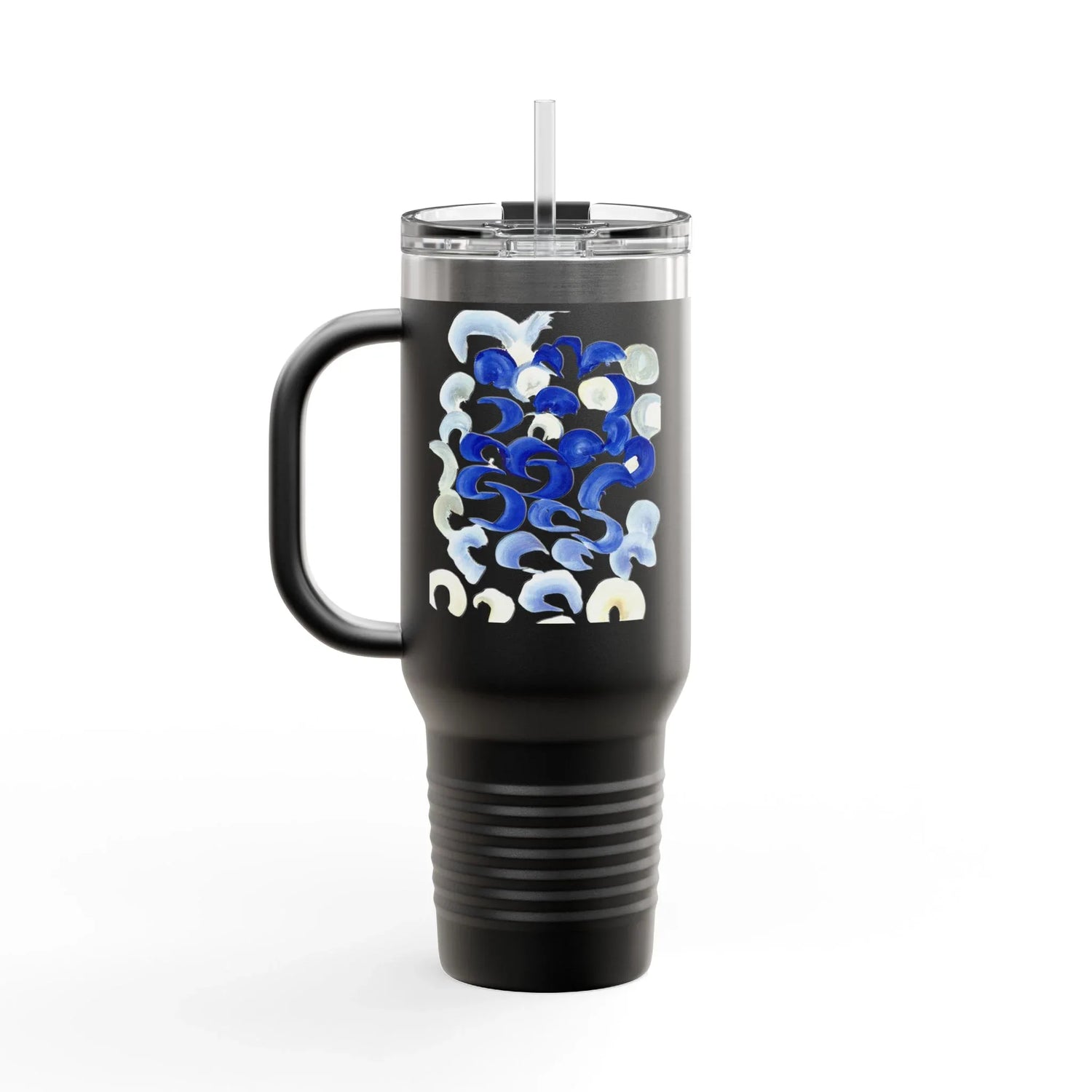 40oz Insulated Travel Mug – Blue Swirls Watercolor Design - Laure Leprince - Artiste Peintre